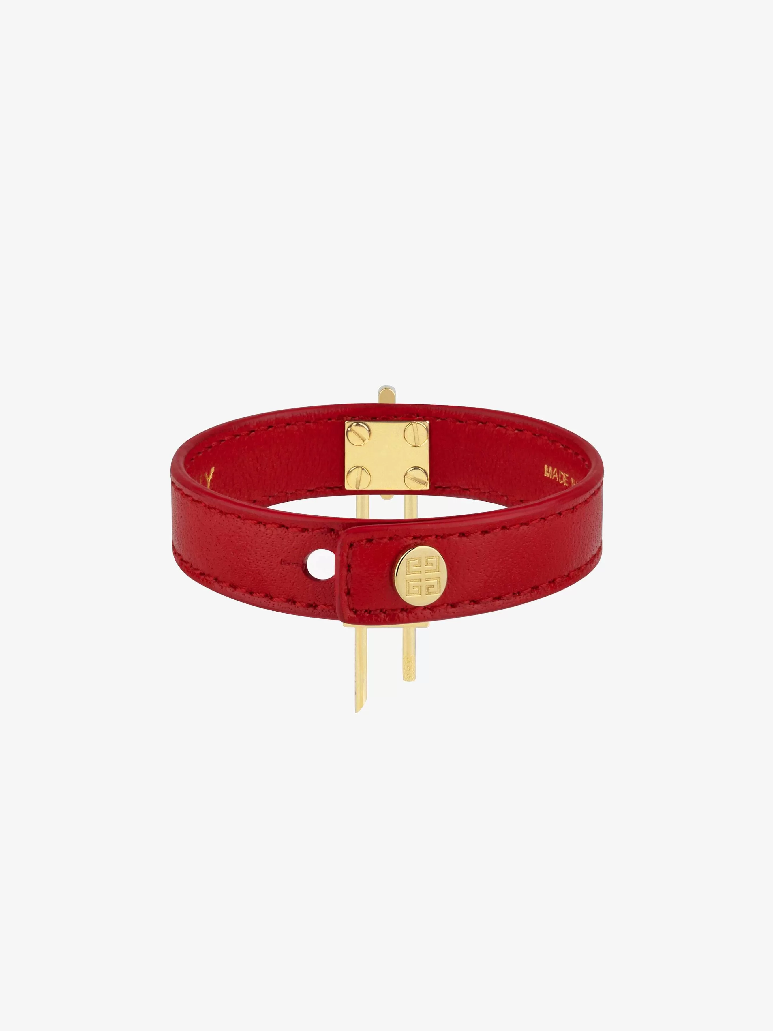 Givenchy Bijoux>Bracelet Mini Lock En Metal Et Cuir Dore/Rouge