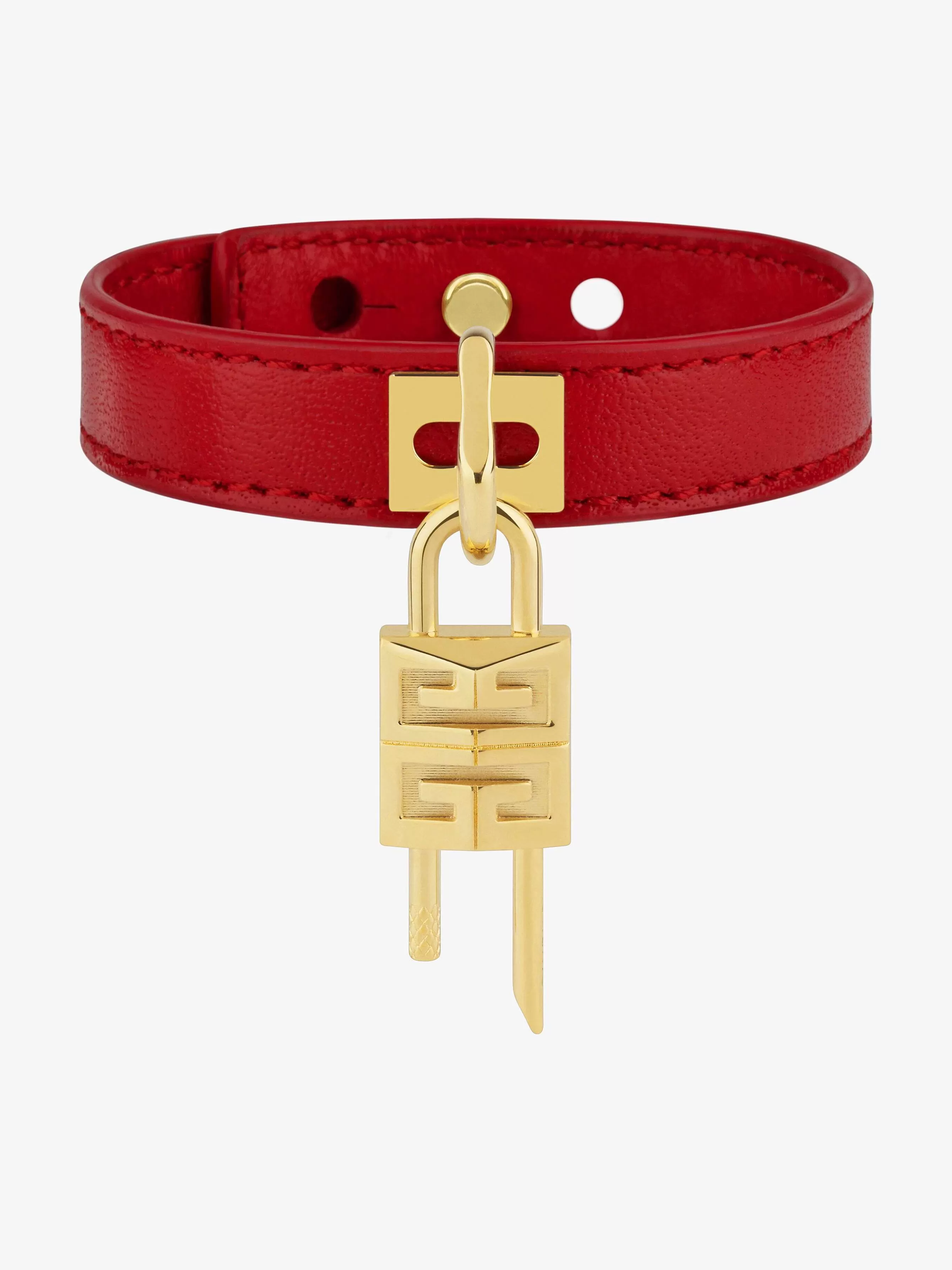 Givenchy Bijoux>Bracelet Mini Lock En Metal Et Cuir Dore/Rouge