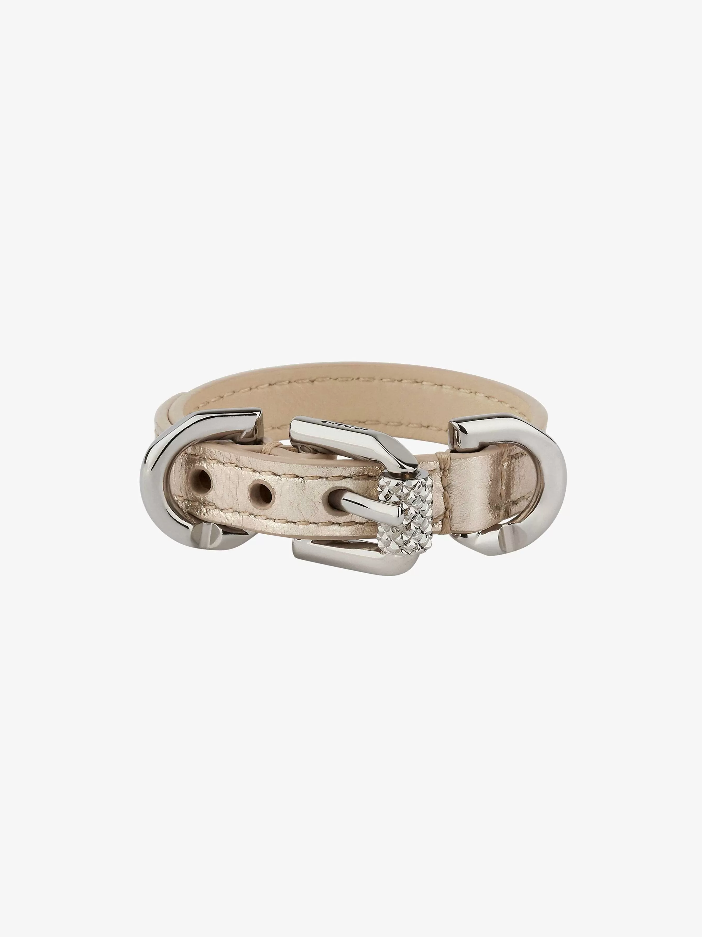 Givenchy Bijoux>Bracelet Voyou En Cuir Lame Et Metal Or Poussiereux