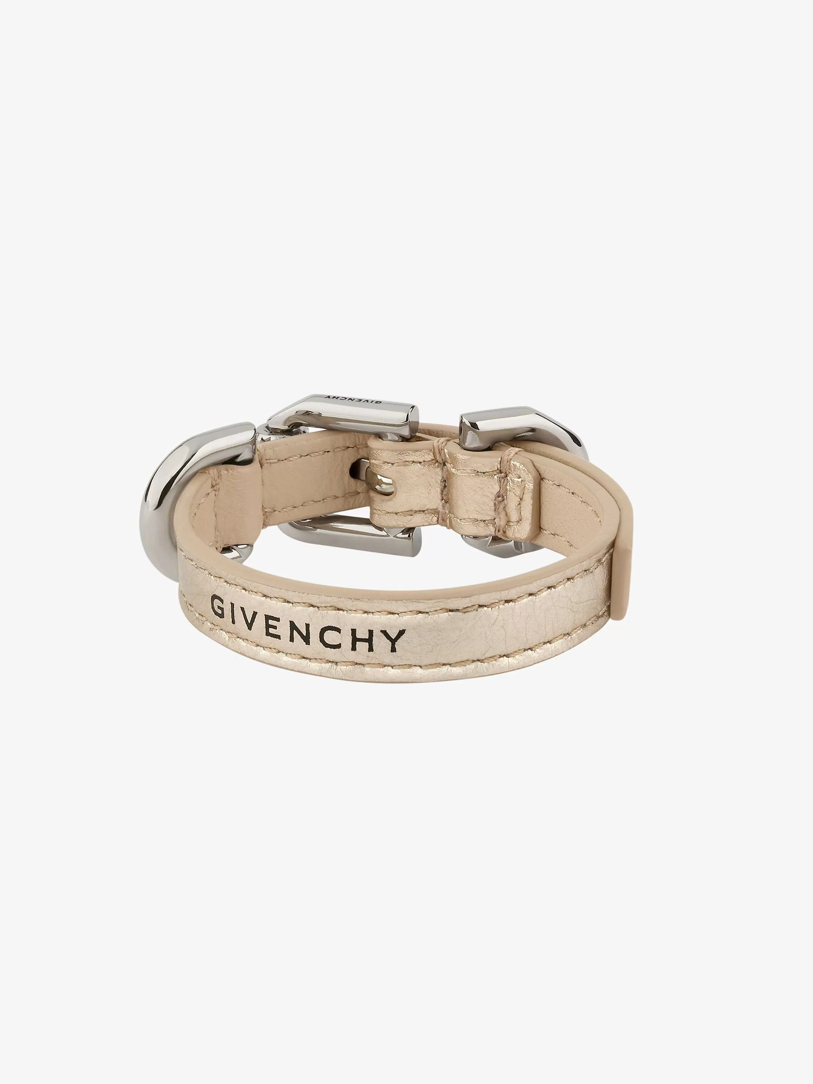 Givenchy Bijoux>Bracelet Voyou En Cuir Lame Et Metal Or Poussiereux