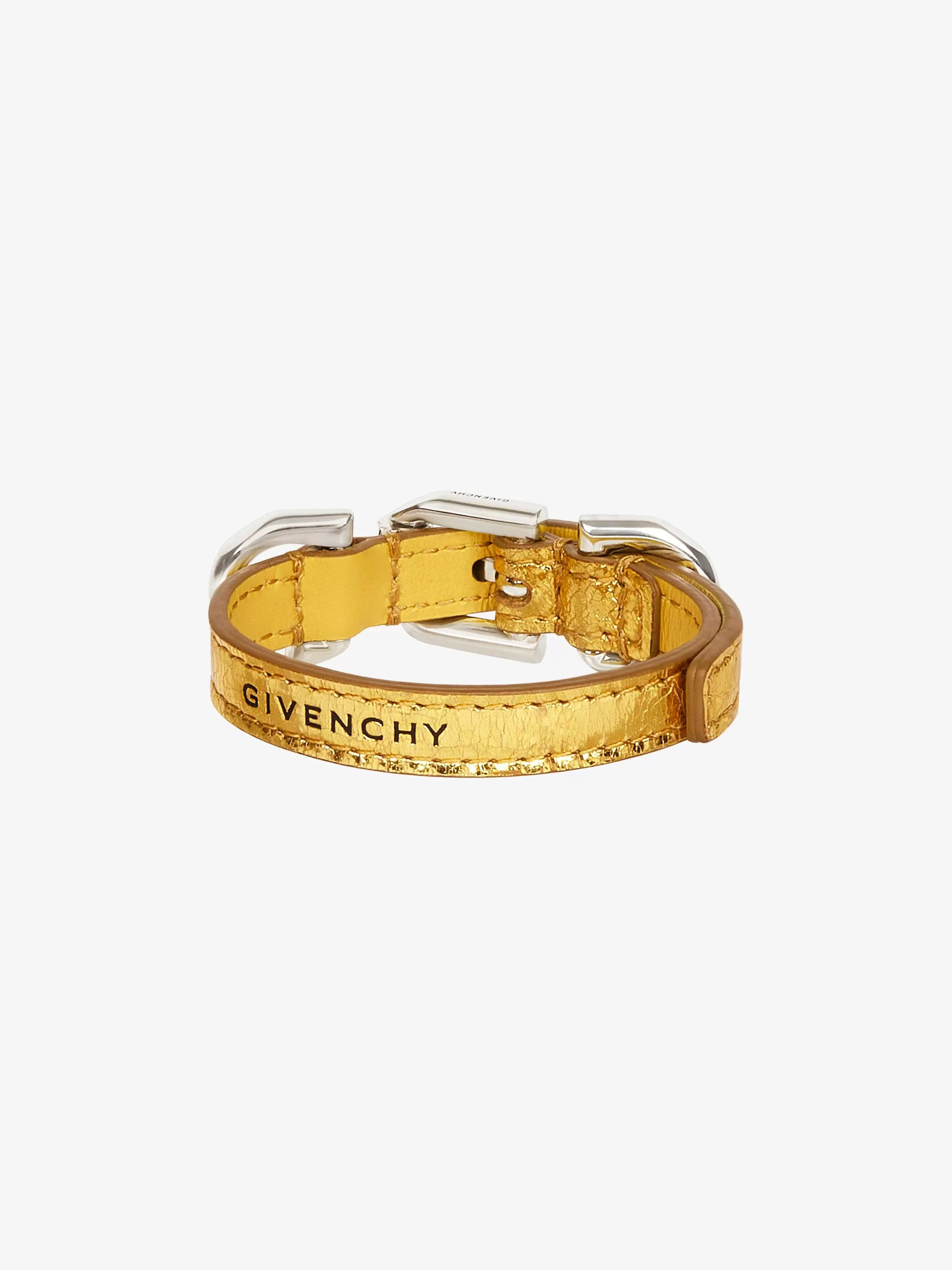 Givenchy Bijoux>Bracelet Voyou En Cuir Lame Et Metal Dore