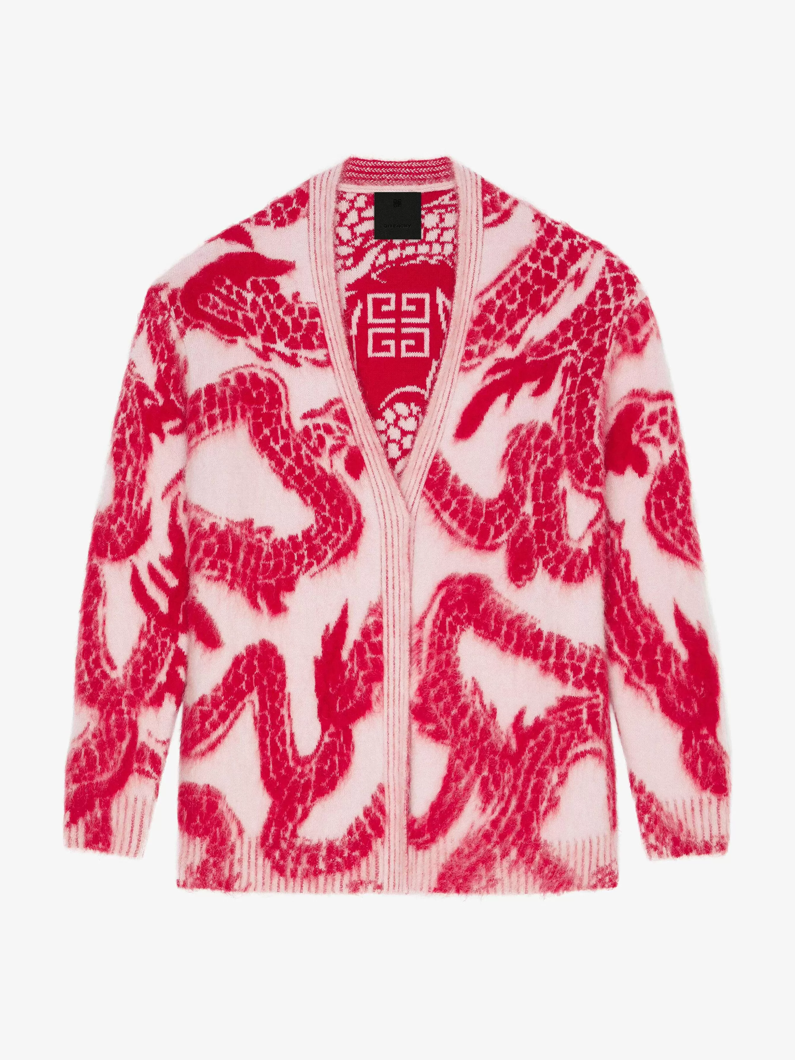 Givenchy Tricots>Cardigan En Mohair Et Laine Avec Jacquard Dragon Vieux Rose