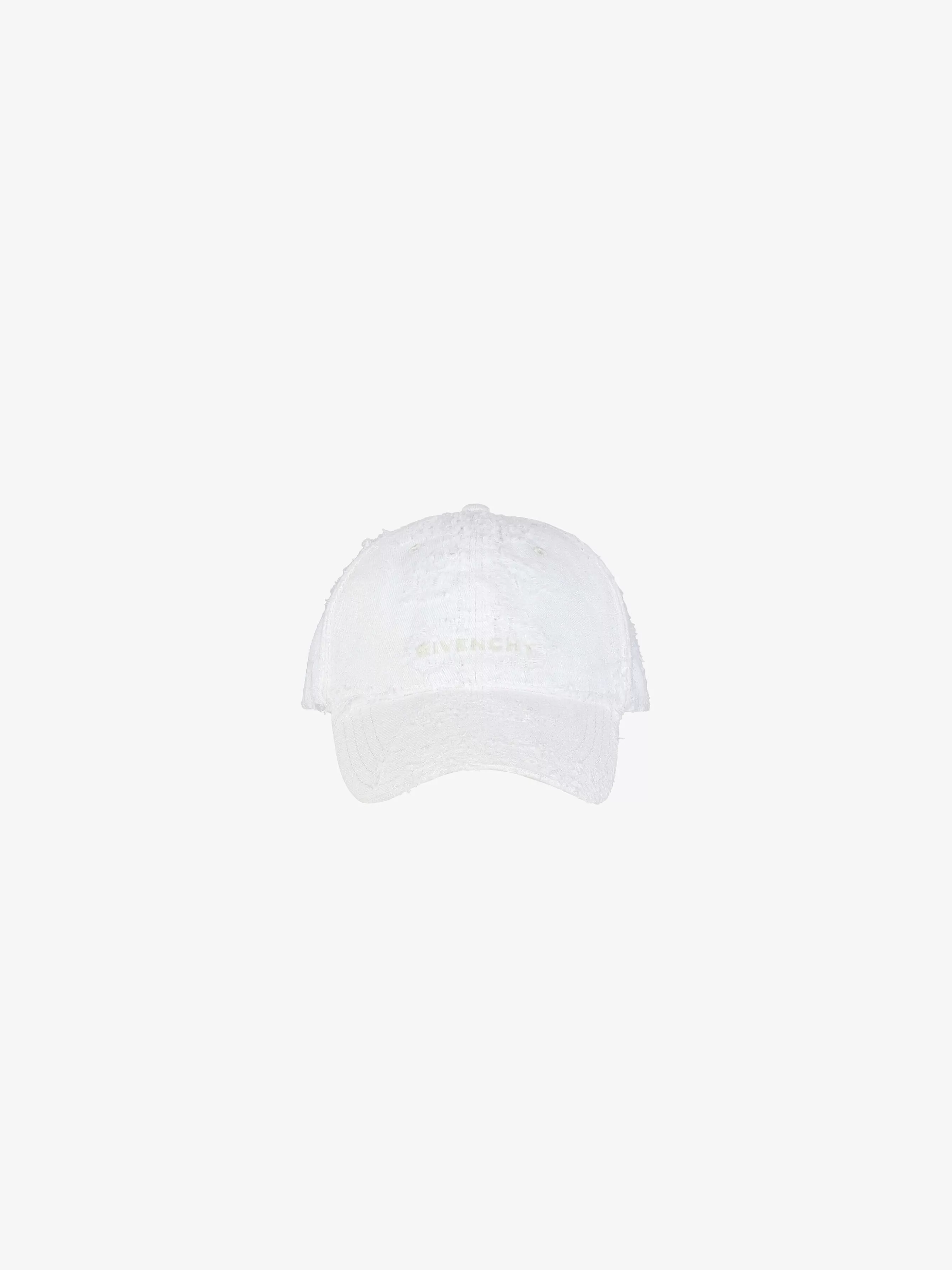 Givenchy Bonnets Et Casquettes>Casquette Brodee En Denim Rip And Repair Blanc