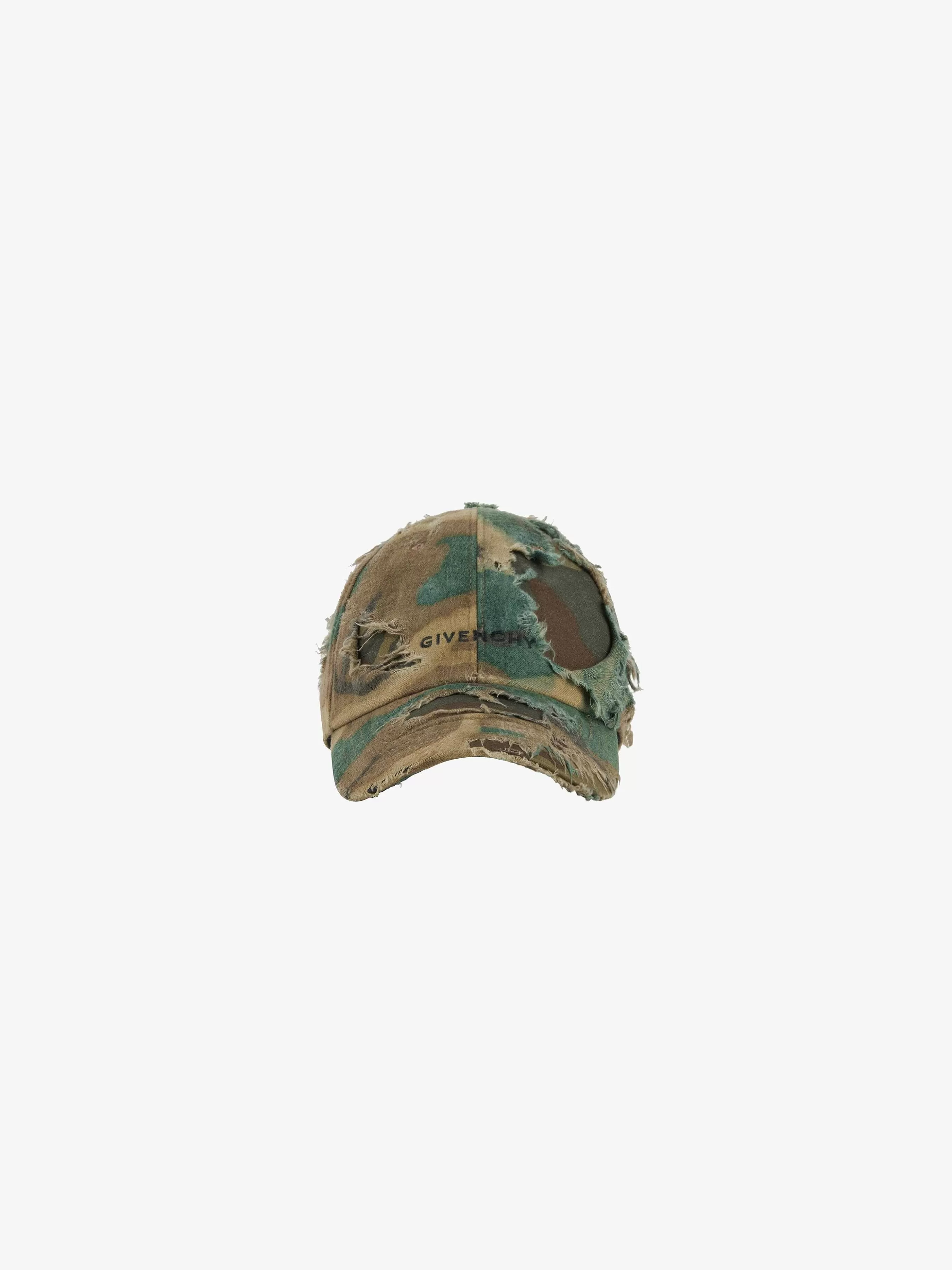 Givenchy Bonnets Et Casquettes>Casquette En Denim Camouflage Dechire Et Repare Marron/Kaki