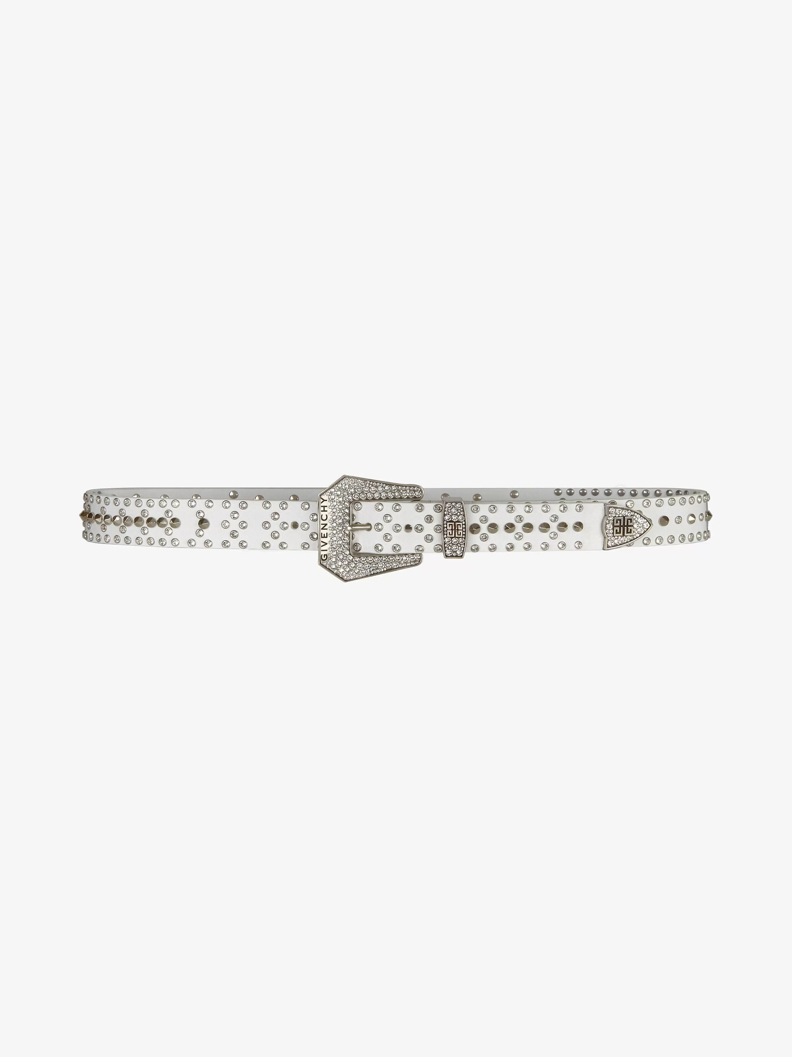 Givenchy Ceintures>Ceinture En Cuir Avec Clous Et Cristaux Blanc