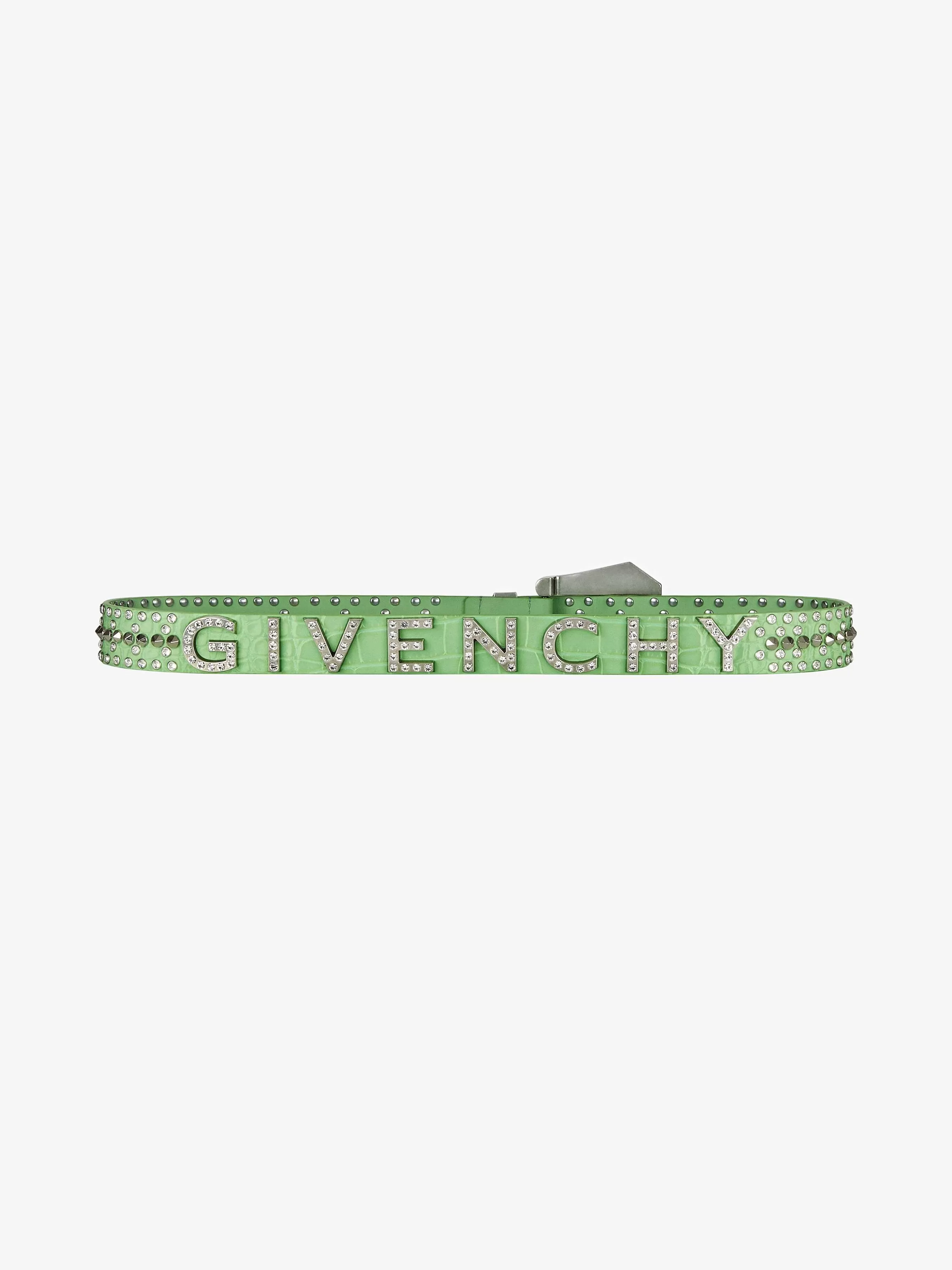 Givenchy Ceintures>Ceinture En Cuir Avec Clous Et Cristaux Menthe Verte