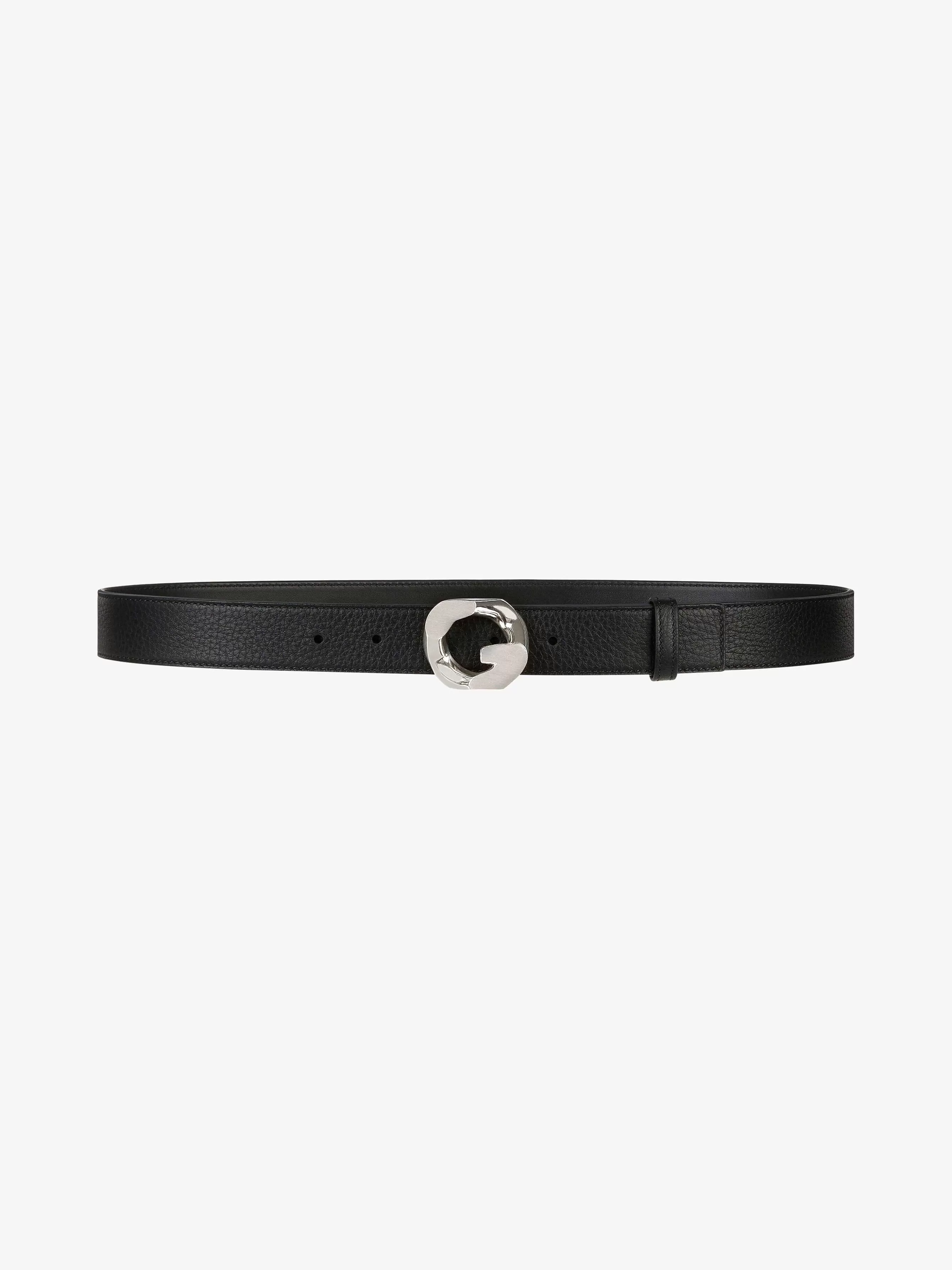 Givenchy Ceintures>Ceinture En Cuir Graine Avec Boucle G-Chain Noir