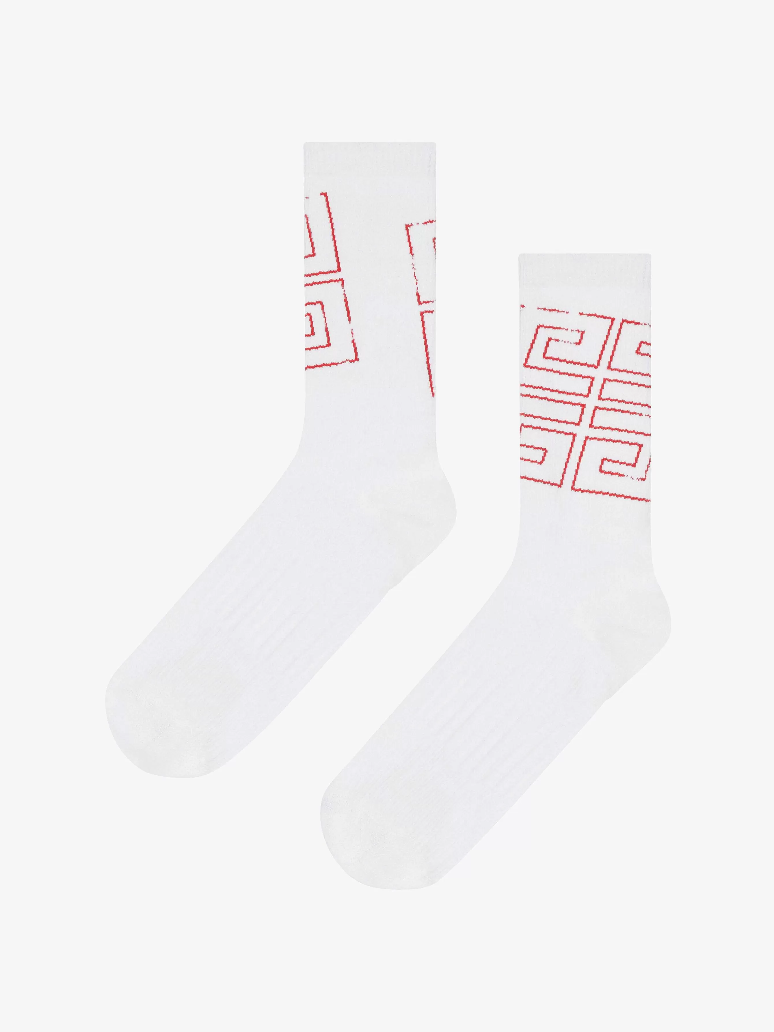 Givenchy Sous-Vetement>Chaussettes 4G En Coton Blanc Rouge