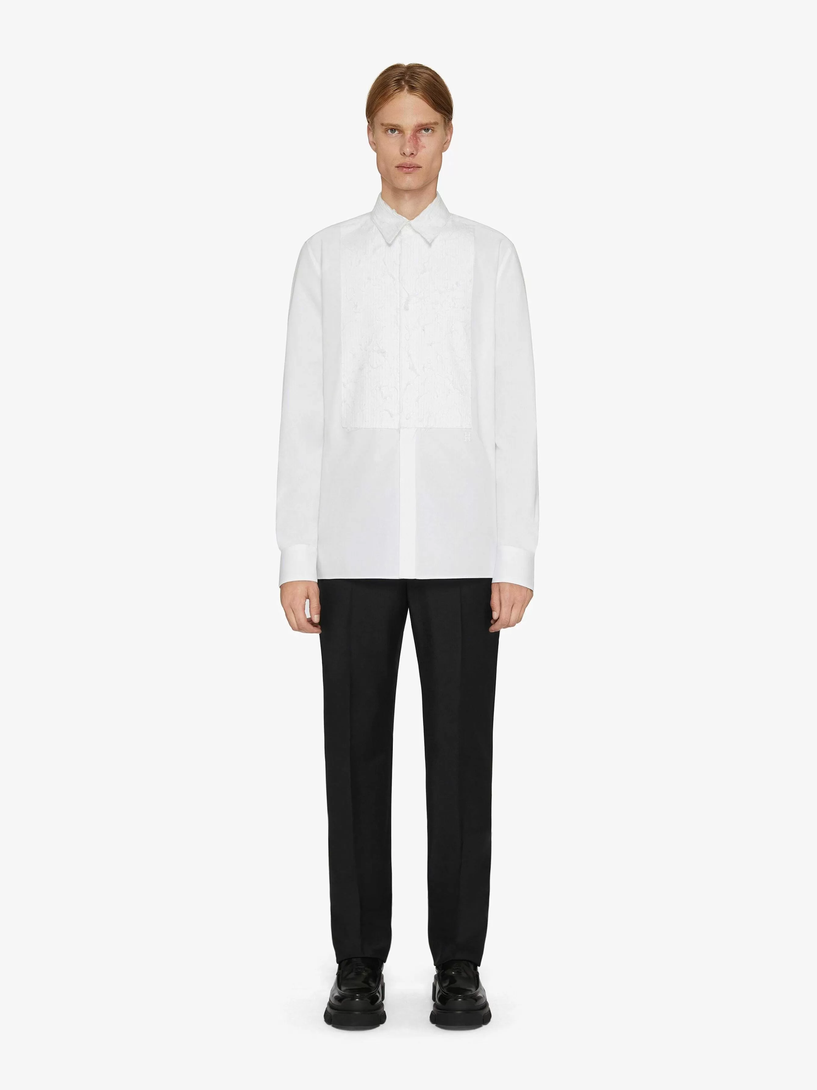 Givenchy Chemises>Chemise En Coton Avec Bavoir Texture Blanc