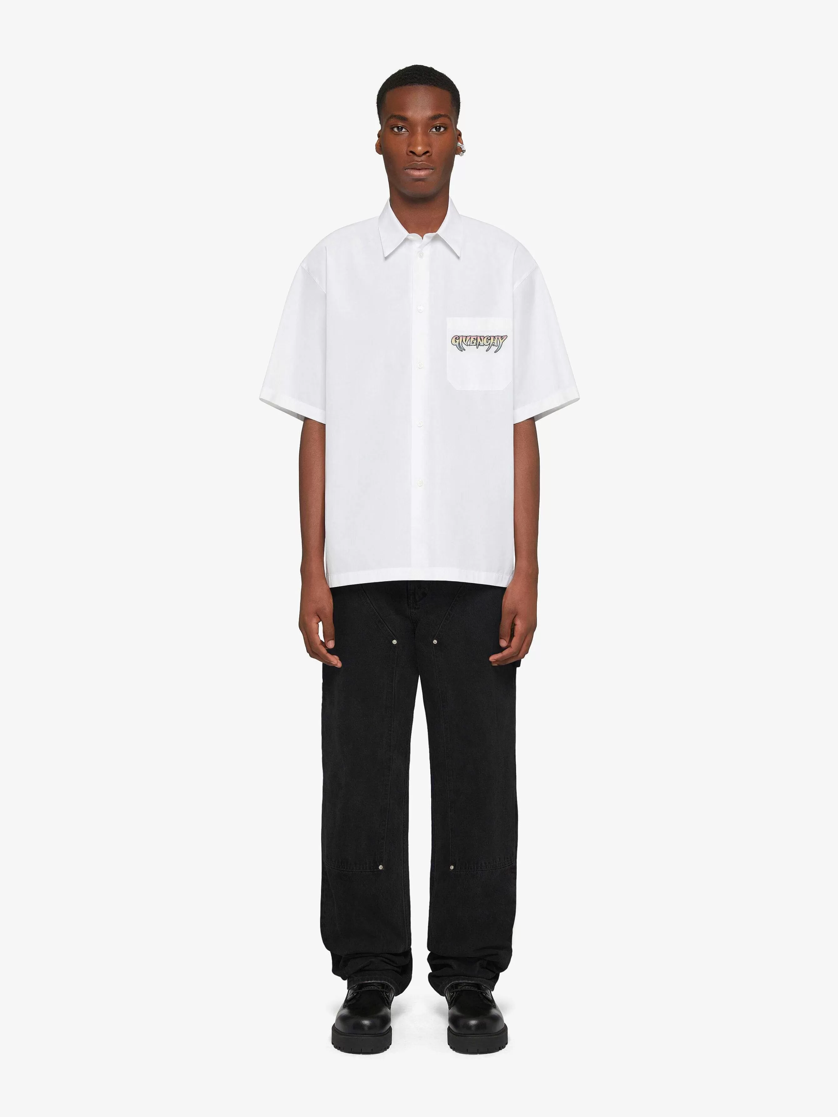 Givenchy Chemises>Chemise En Popeline A Imprime World Tour Blanc