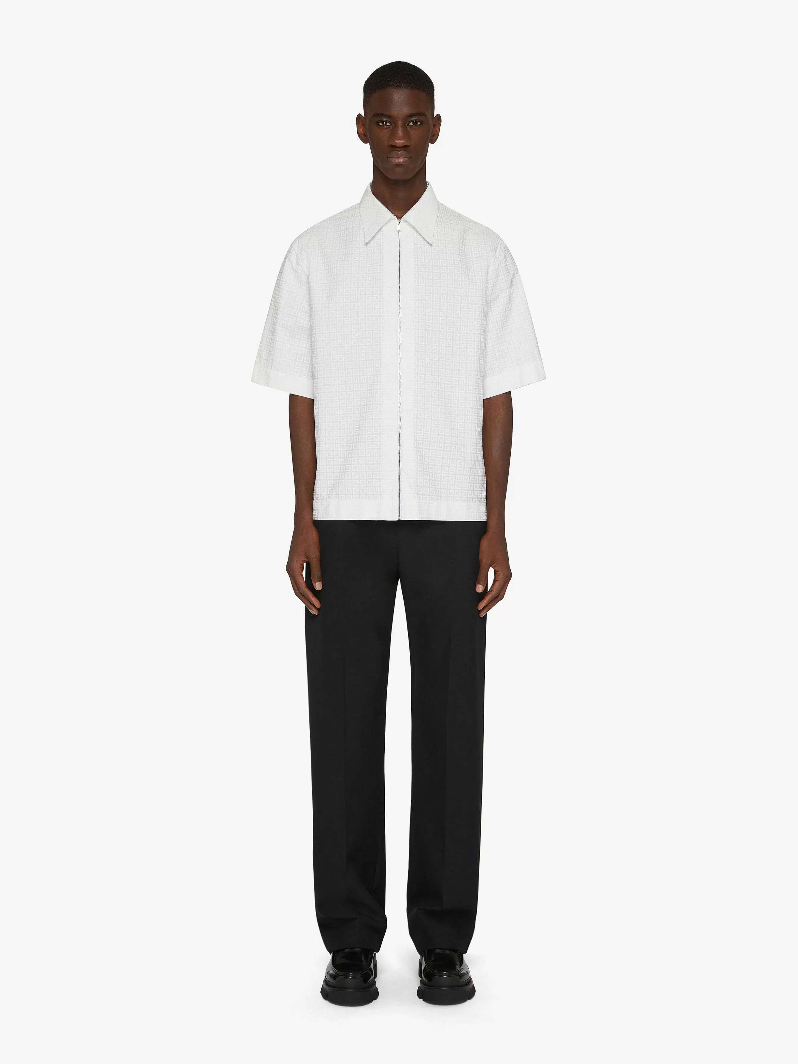 Givenchy Chemises>Chemise Zippee Coupe Boxy En Jacquard 4G Blanc