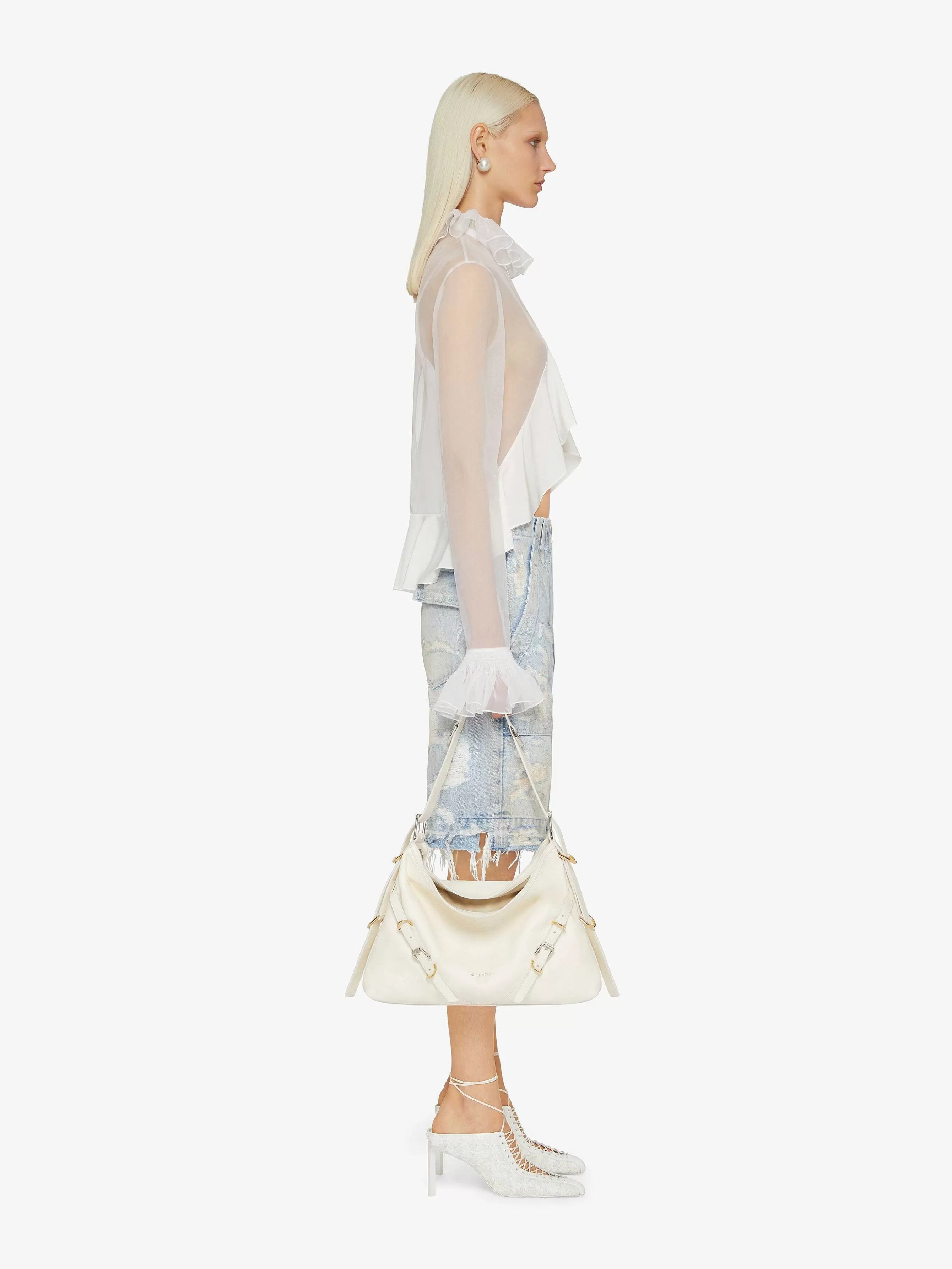 Givenchy Hauts Et Chemises>Chemisier En Organza A Volants Blanc