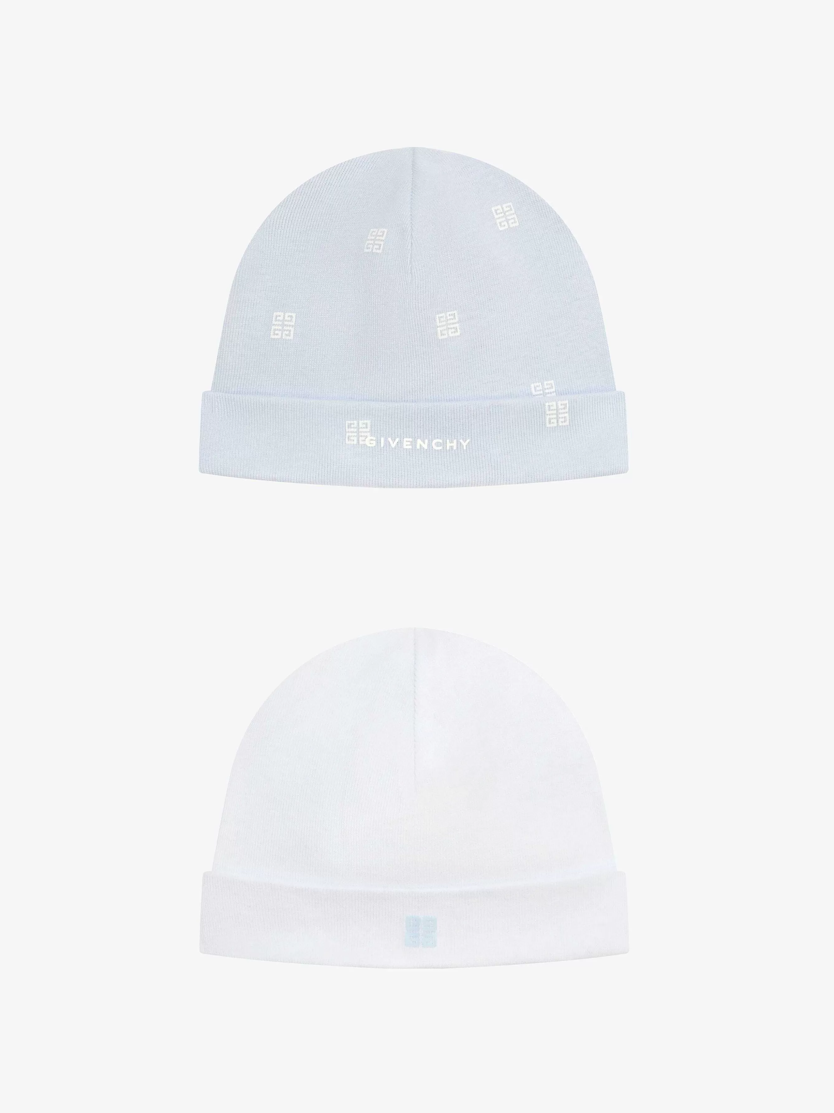 Givenchy Bébé (1 Mois À 3 Ans)>Coffret Cadeau Deux Bonnets En Tricot Blanc/Bleu Clair