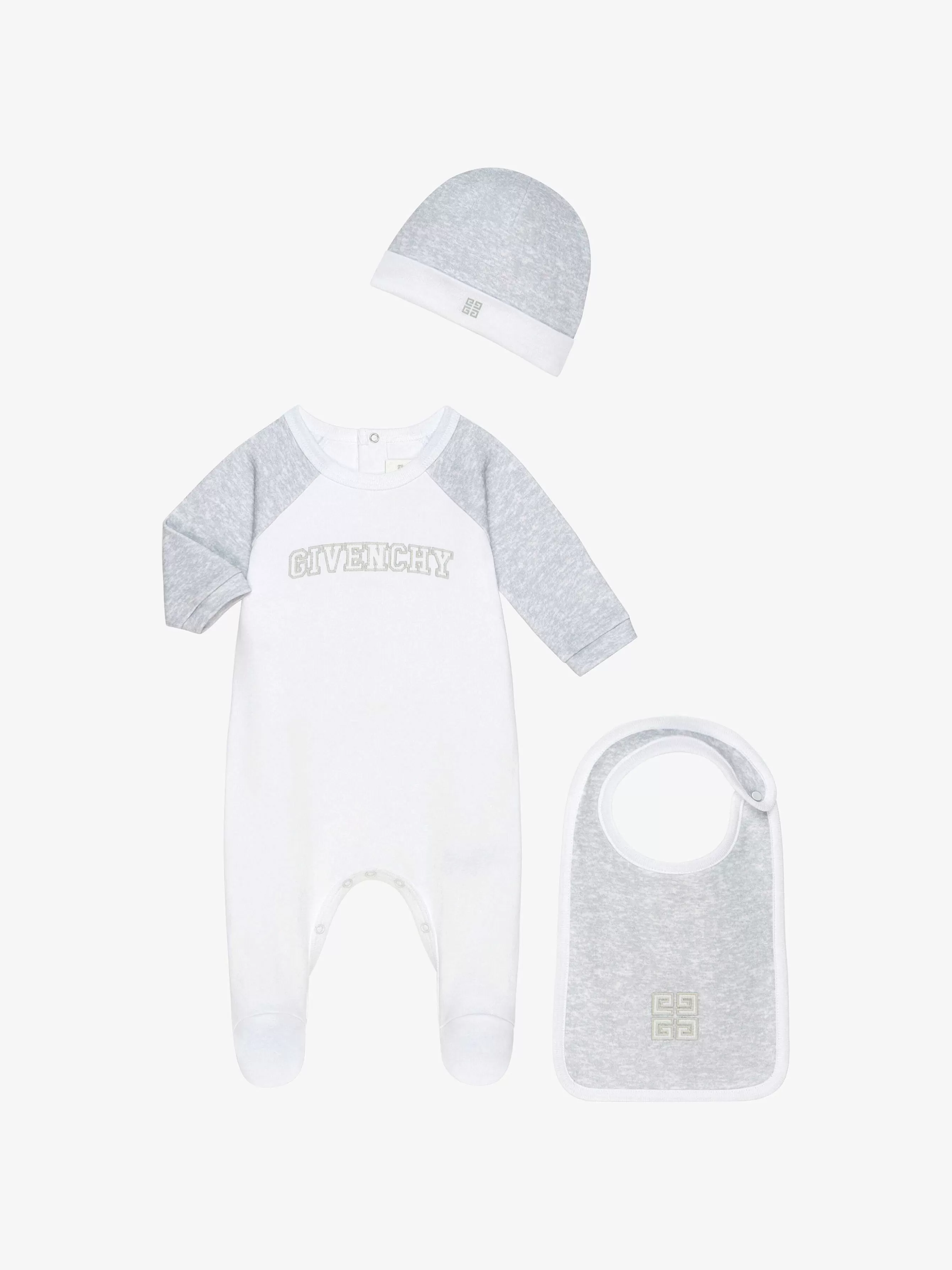 Givenchy Bébé (1 Mois À 3 Ans)>Coffret Cadeau Pyjama, Bavoir Et Bonnet Gris Blanc