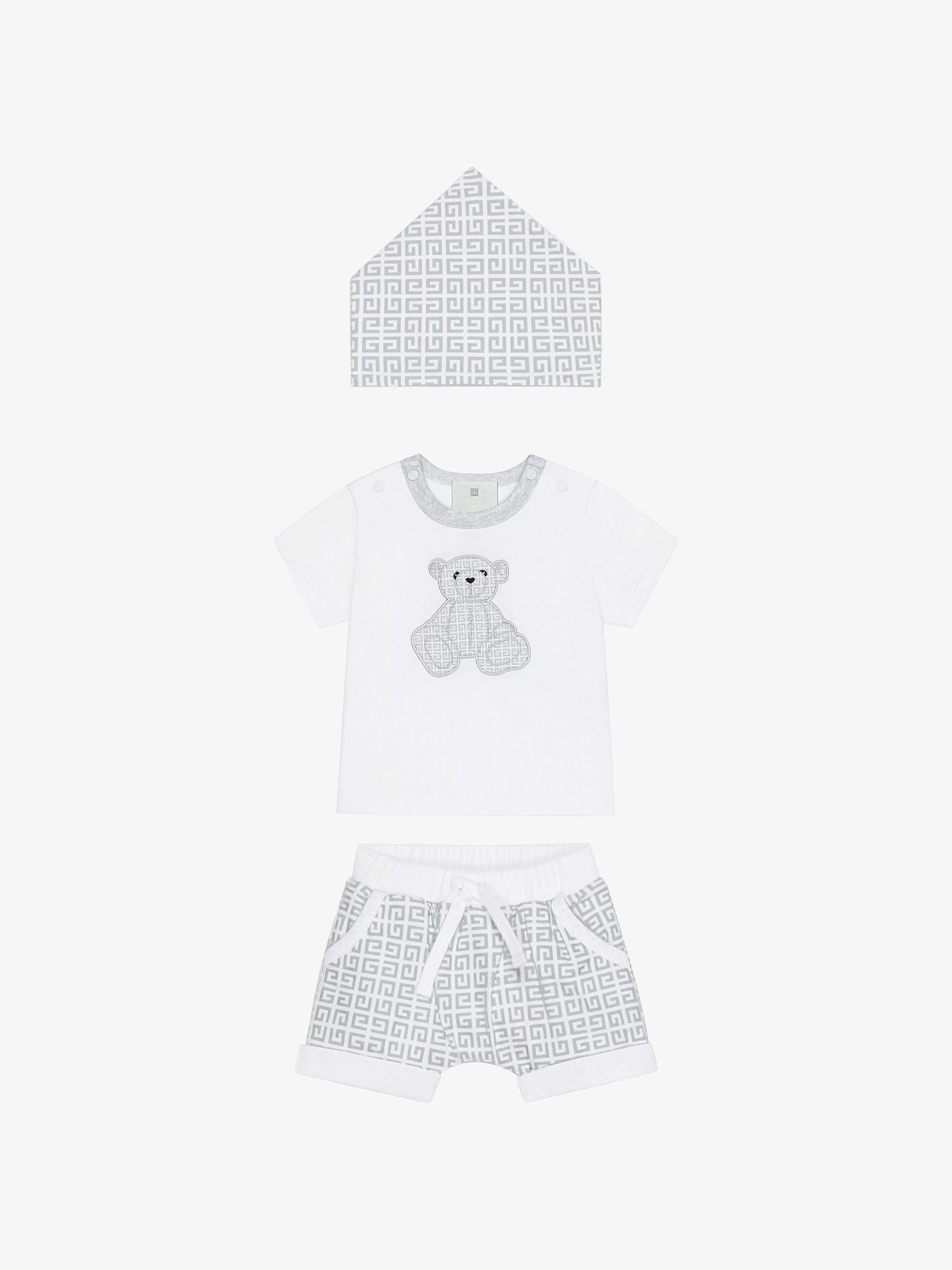 Givenchy Bébé (1 Mois À 3 Ans)>Coffret Cadeau T-Shirt, Short Et Bandana Gris Blanc