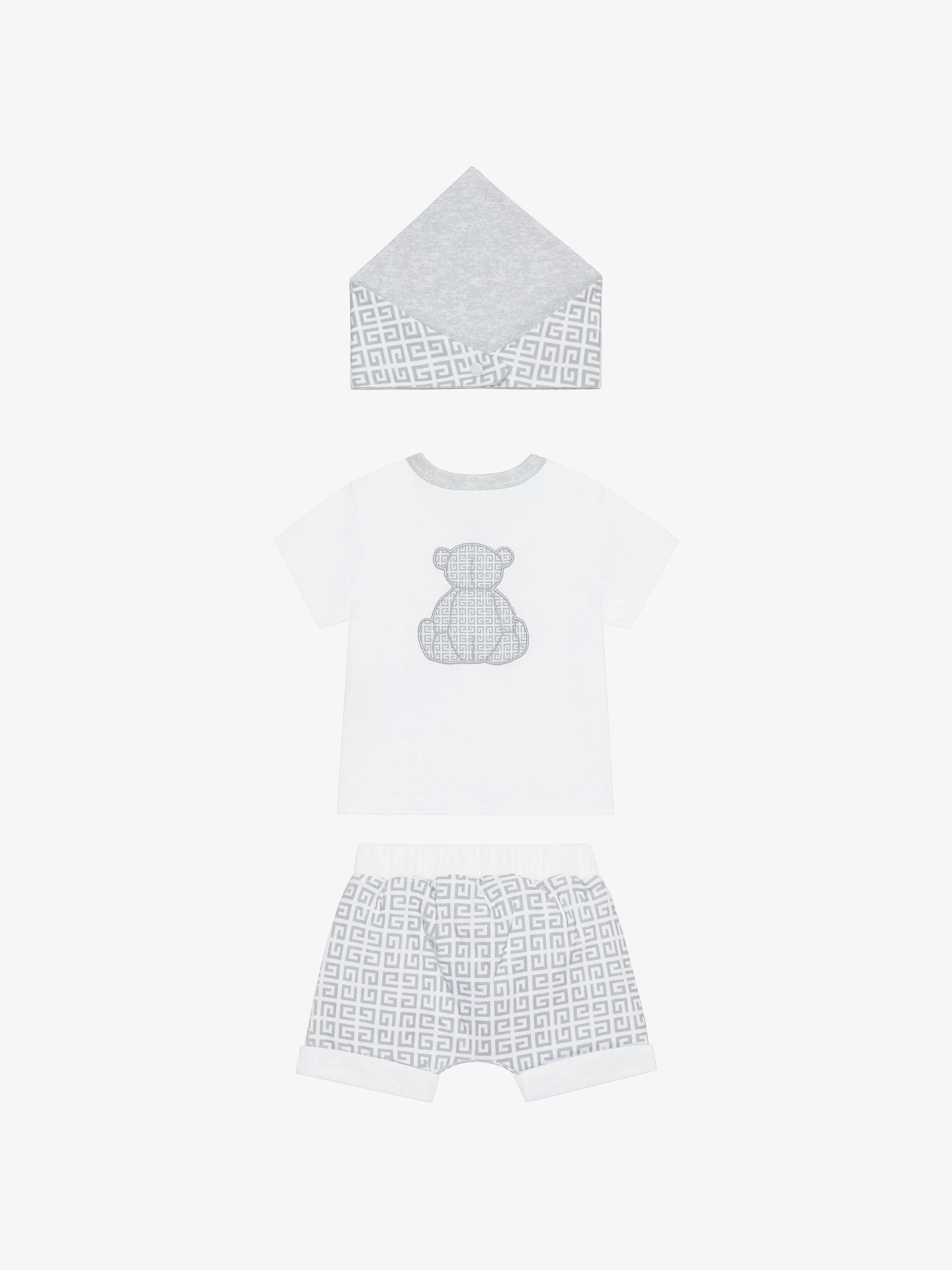 Givenchy Bébé (1 Mois À 3 Ans)>Coffret Cadeau T-Shirt, Short Et Bandana Gris Blanc