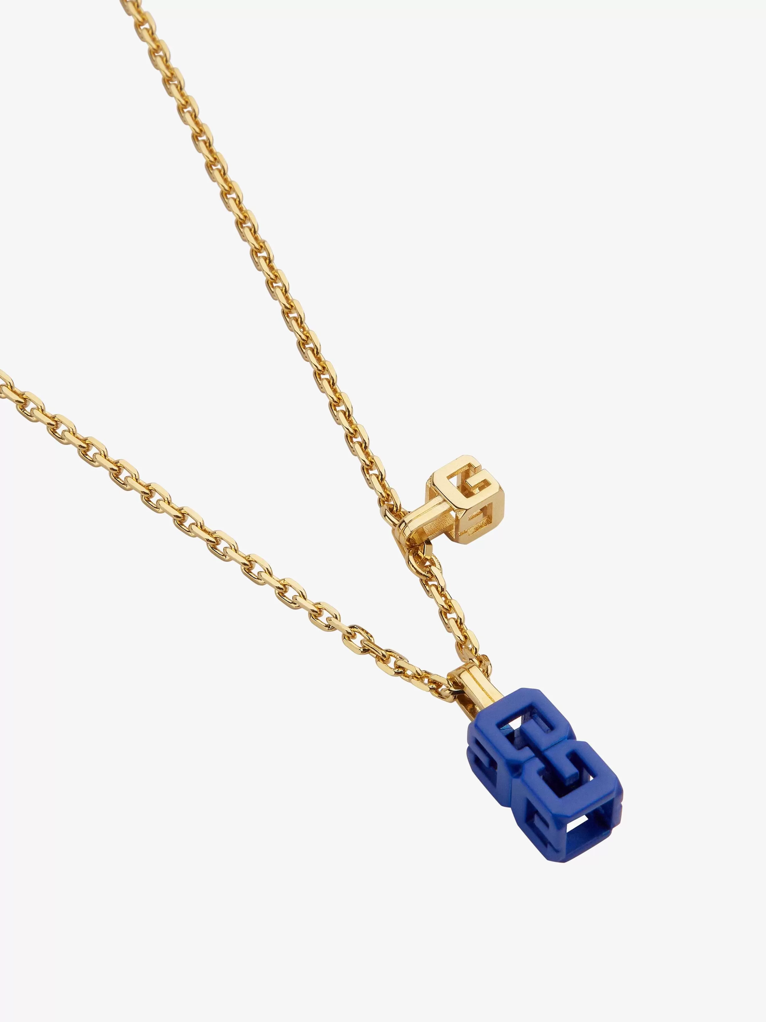 Givenchy Bijoux>Collier G Cube En Metal Et Email Bleu Royal