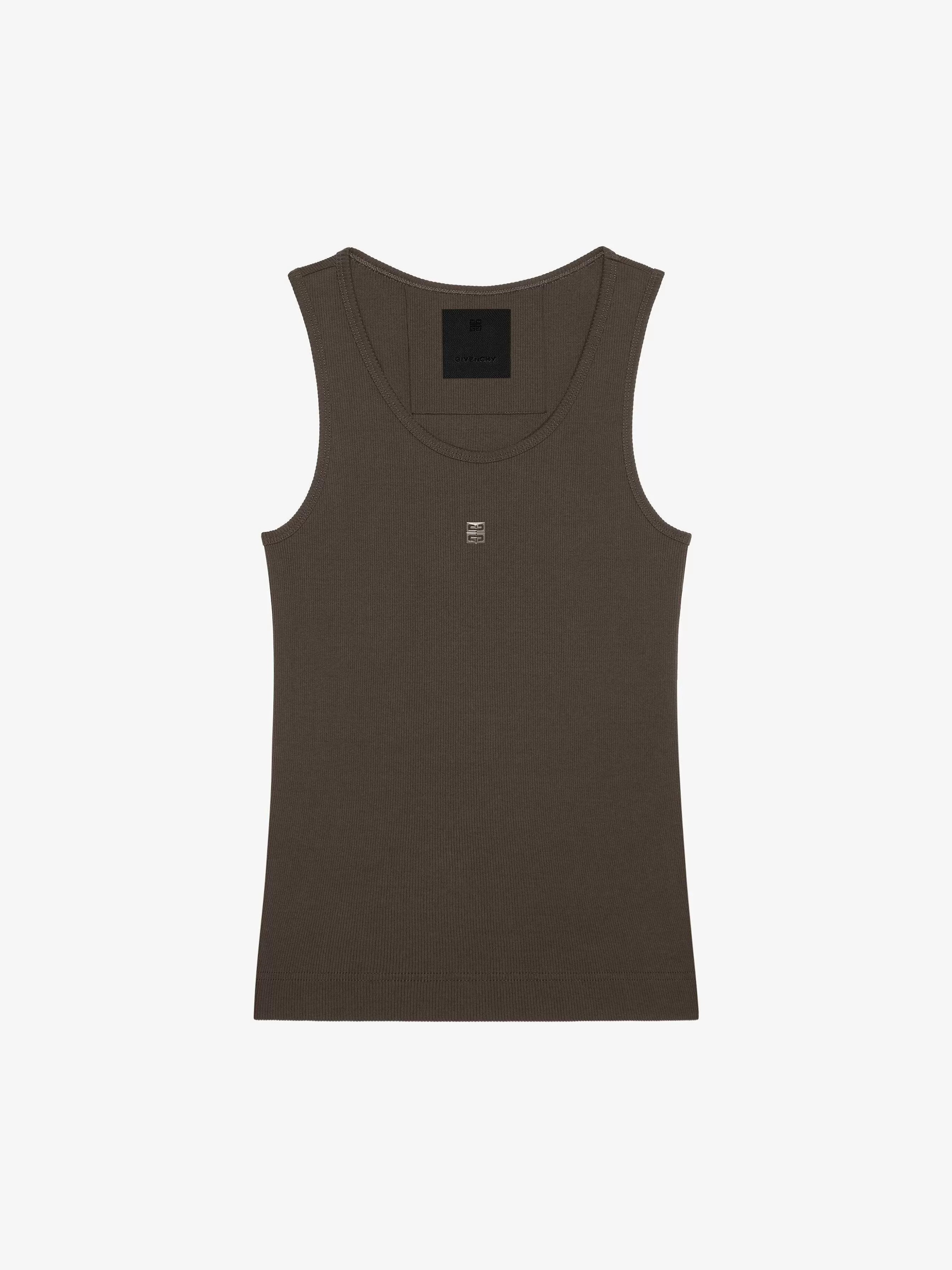 Givenchy T-Shirts>Debardeur Coupe Slim En Coton Avec Detail 4G Marron Fonce