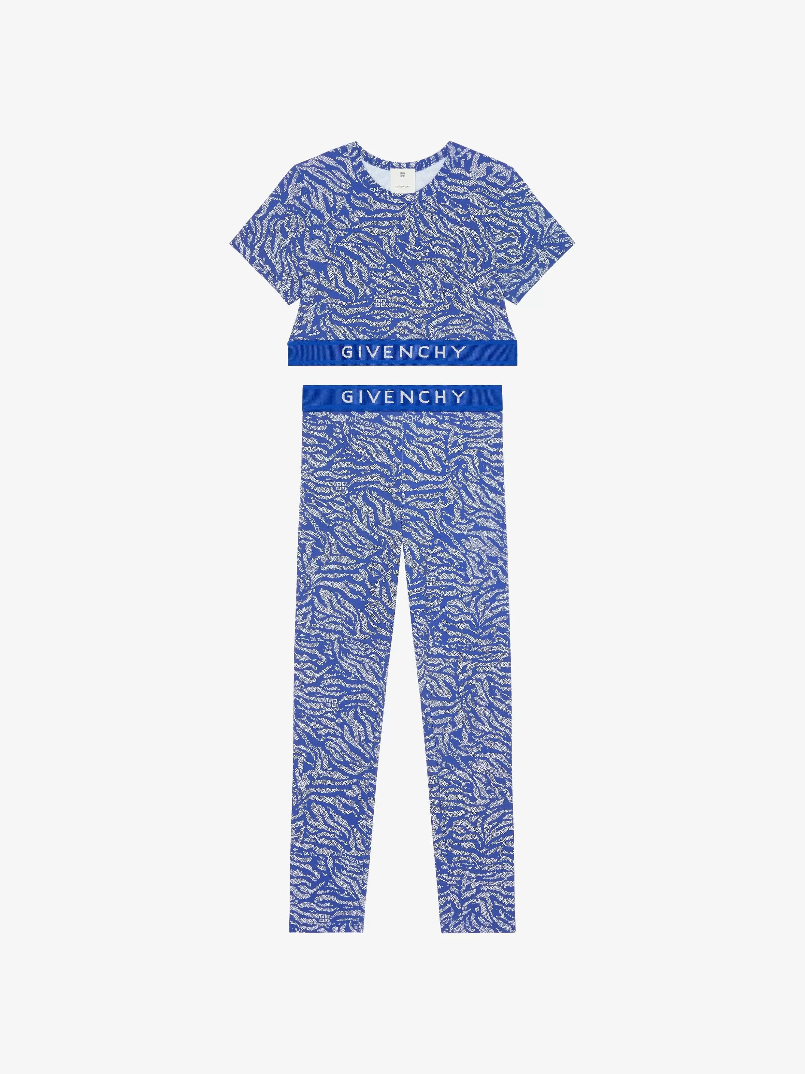 Givenchy Fille (4 À 12 Ans)>Ensemble T-Shirt Et Legging A Imprime Zebre Blanc Bleu