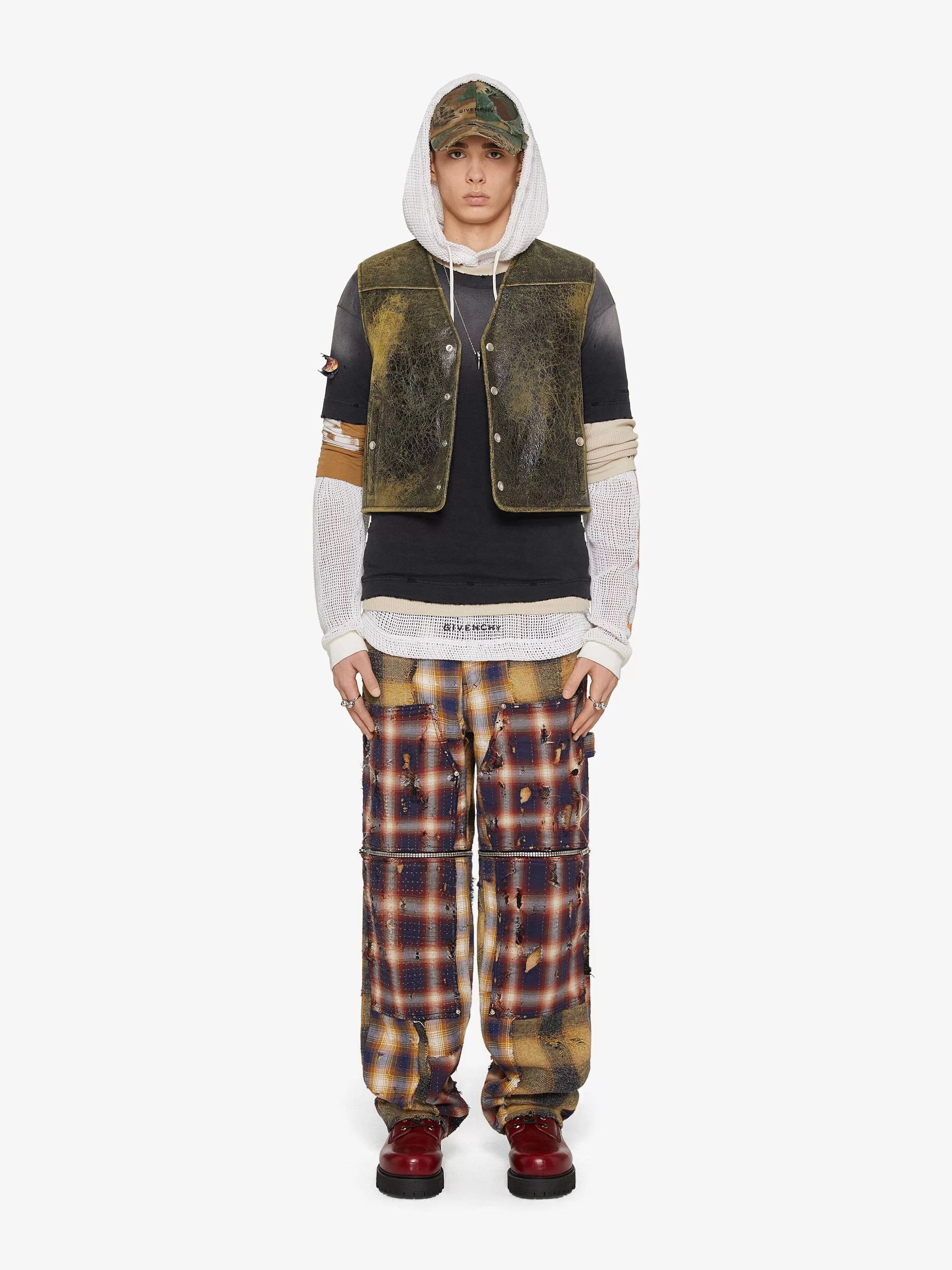 Givenchy Vestes Et Manteaux>Gilet En Cuir Craquele Noir Jaune