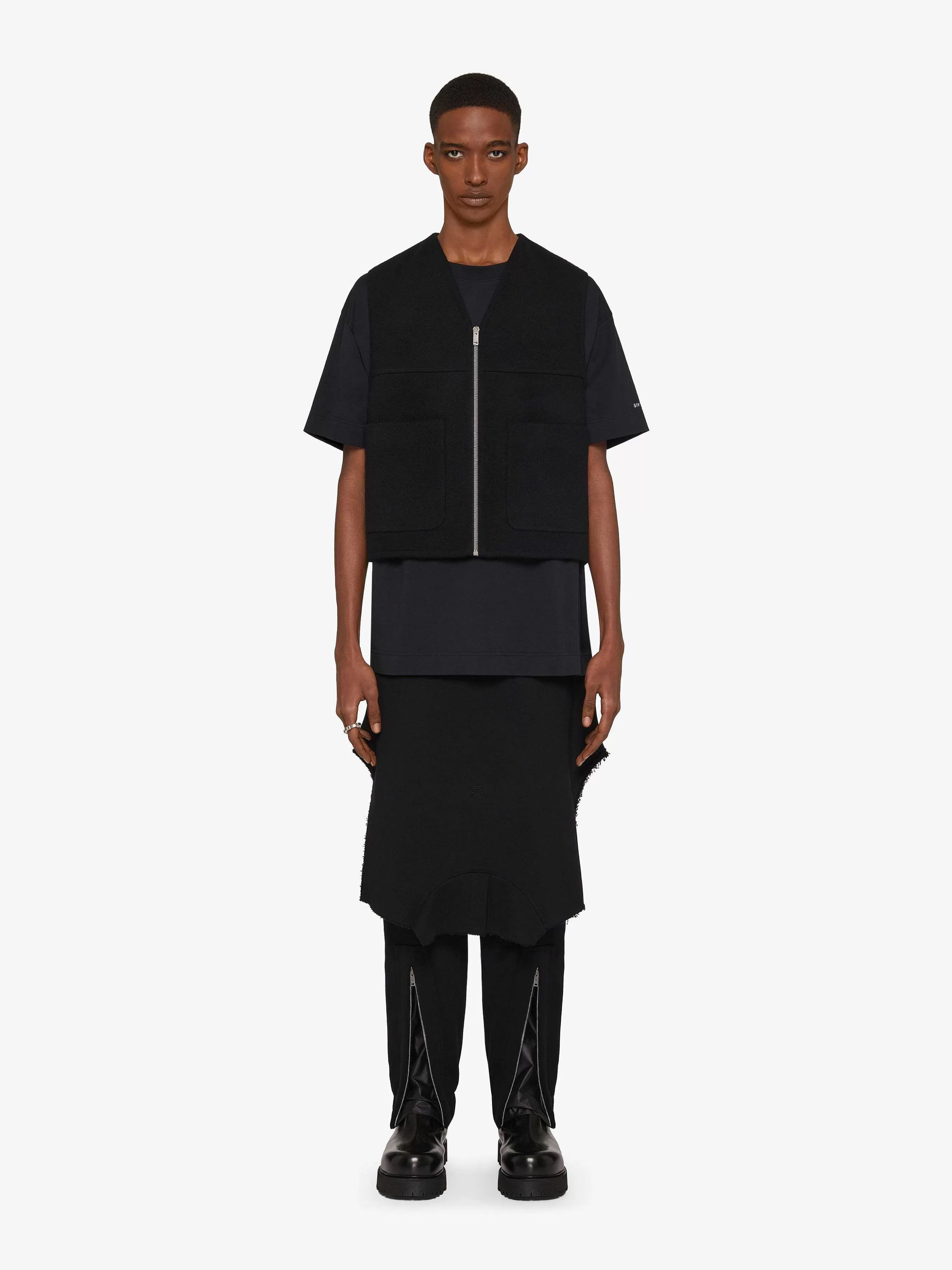 Givenchy Vestes Et Manteaux>Gilet En Laine Et Cachemire Double Face Noir