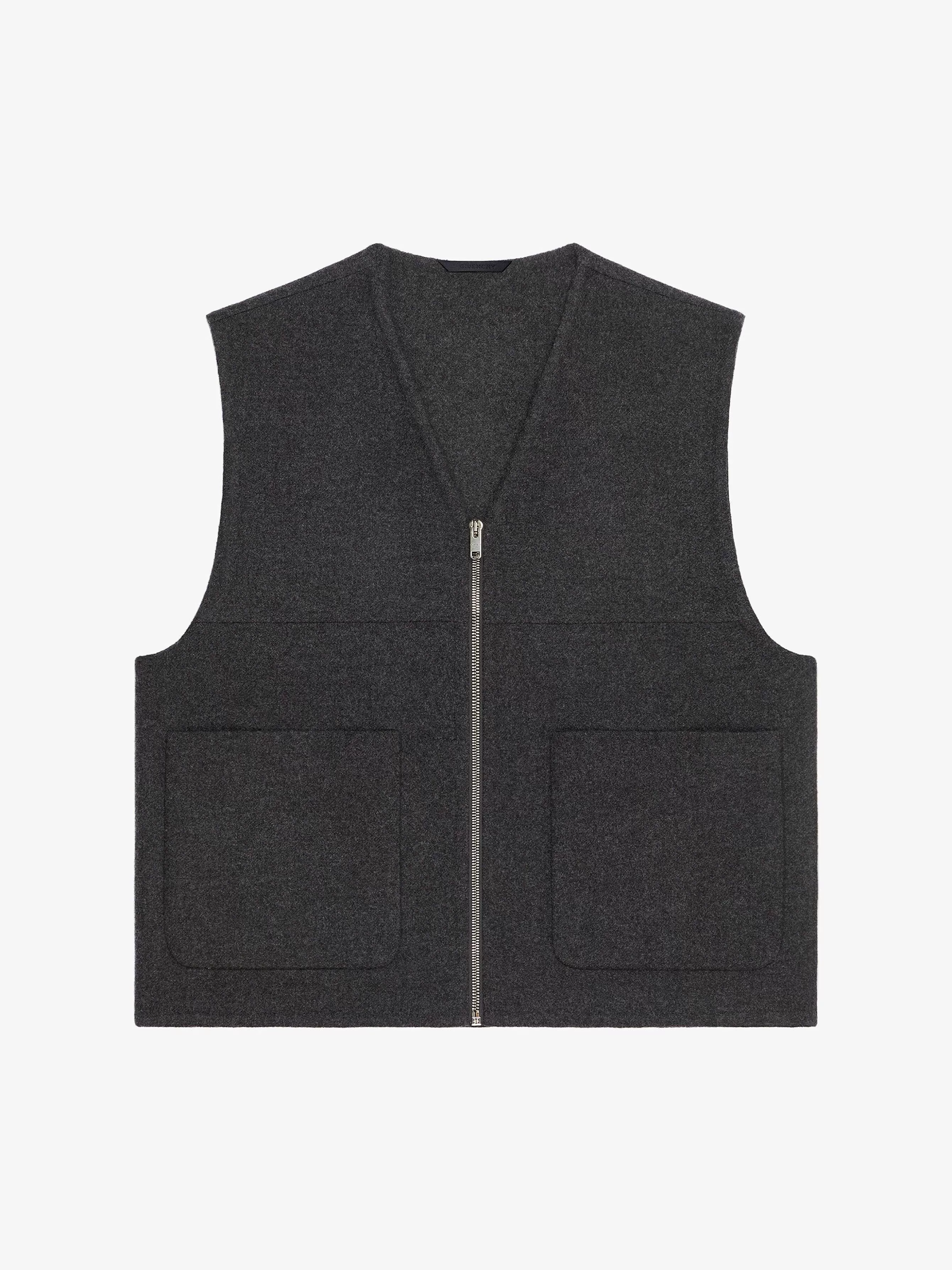 Givenchy Vestes Et Manteaux>Gilet En Laine Et Cachemire Double Face Gris Fonce