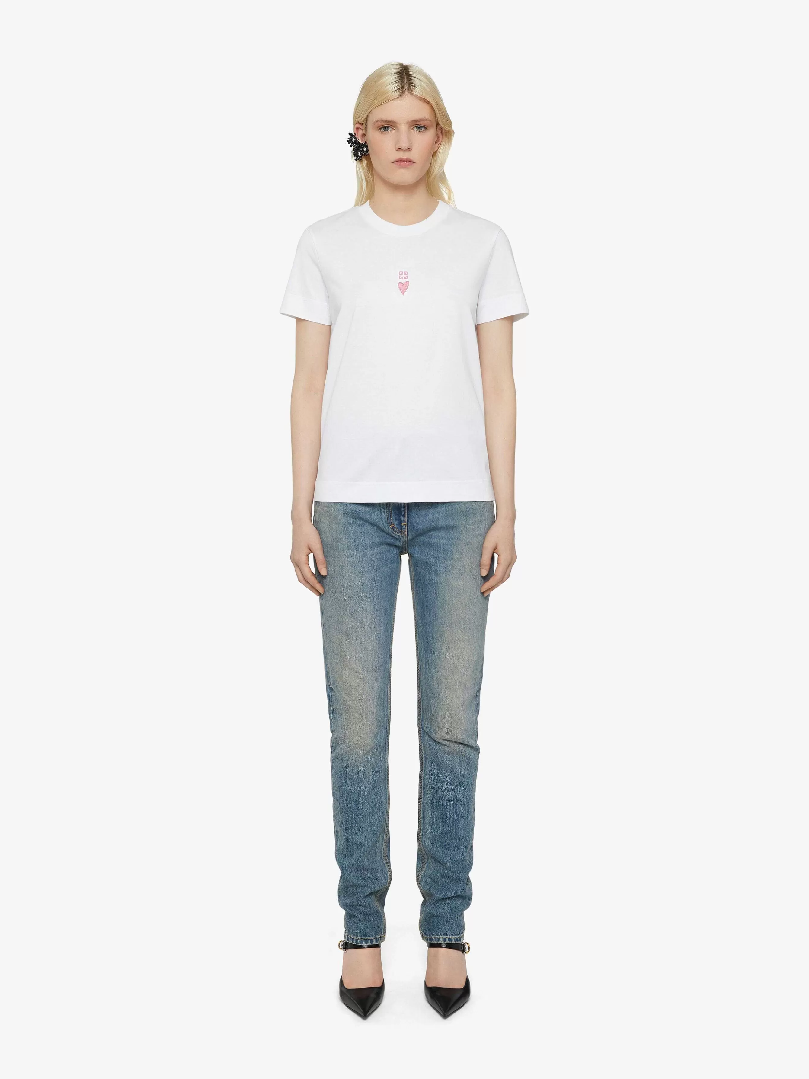 Givenchy T-Shirts> 4G T-Shirt Ajuste En Coton Blanc/Rose