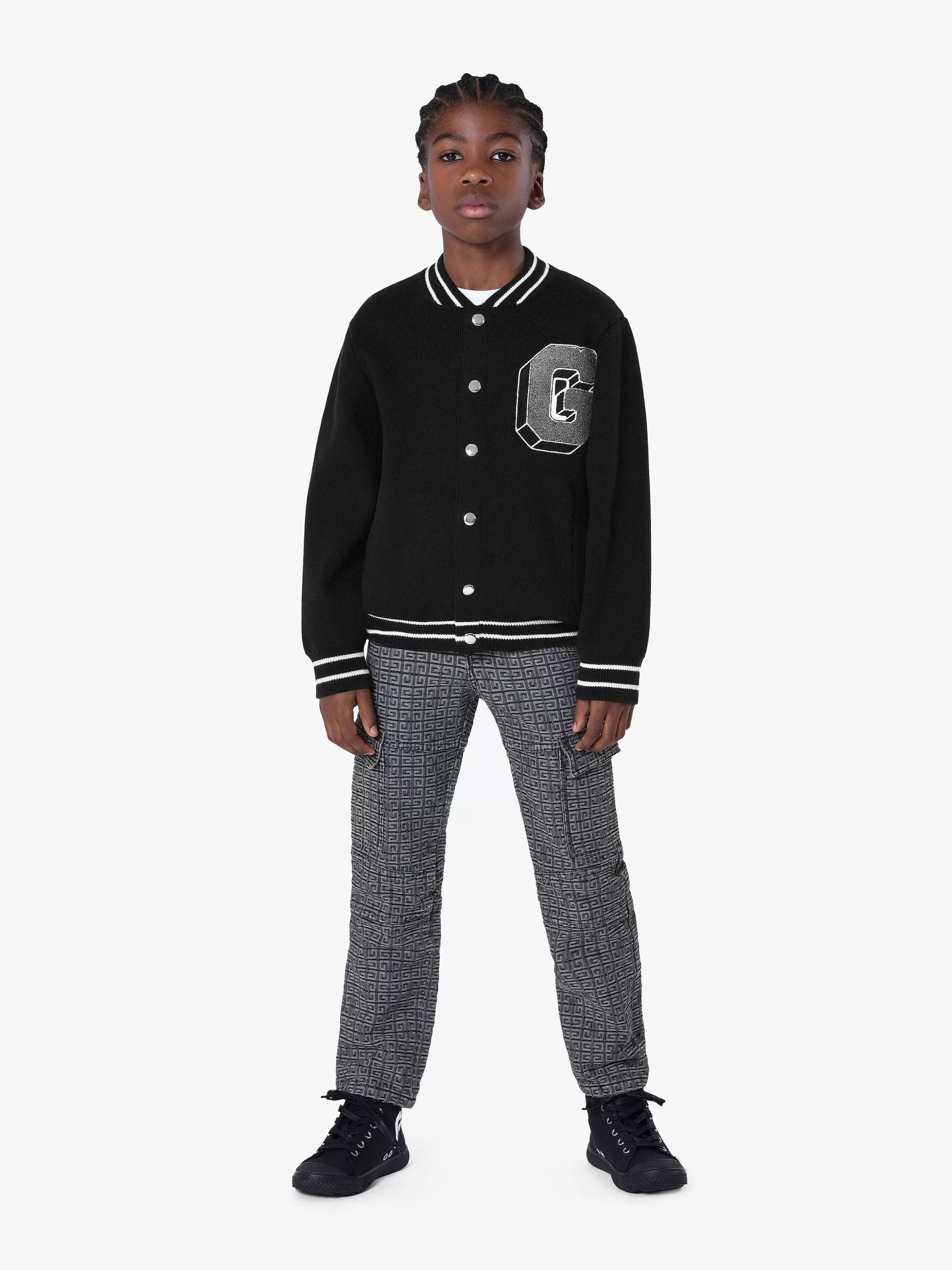 Givenchy Garçon (4 À 12 Ans)> - College Varsity - Veste En Maille Gris Noir