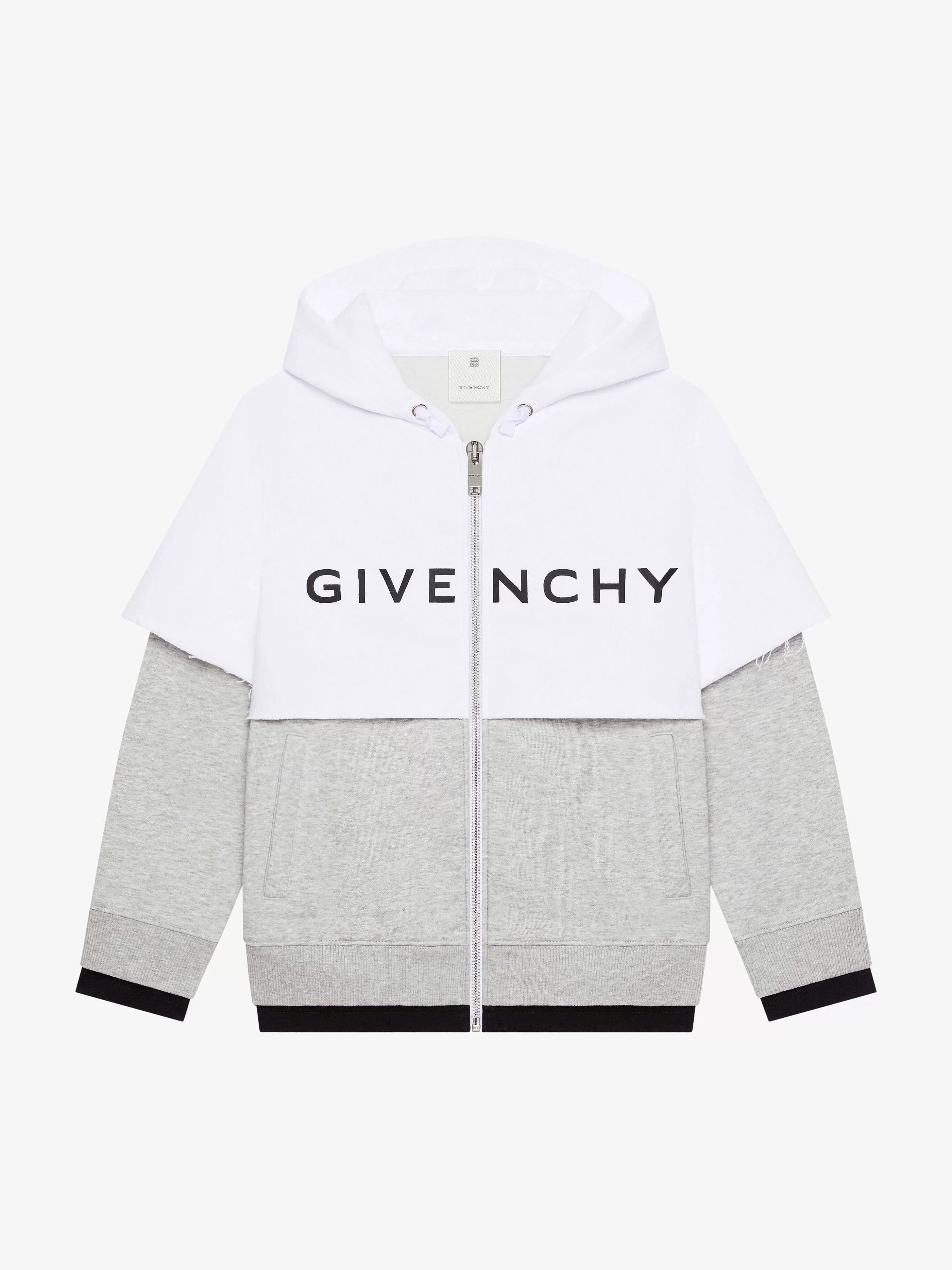 Givenchy Garçon (4 À 12 Ans)> - Sweat A Capuche Cousu Et Superpose En Polaire Gris Blanc