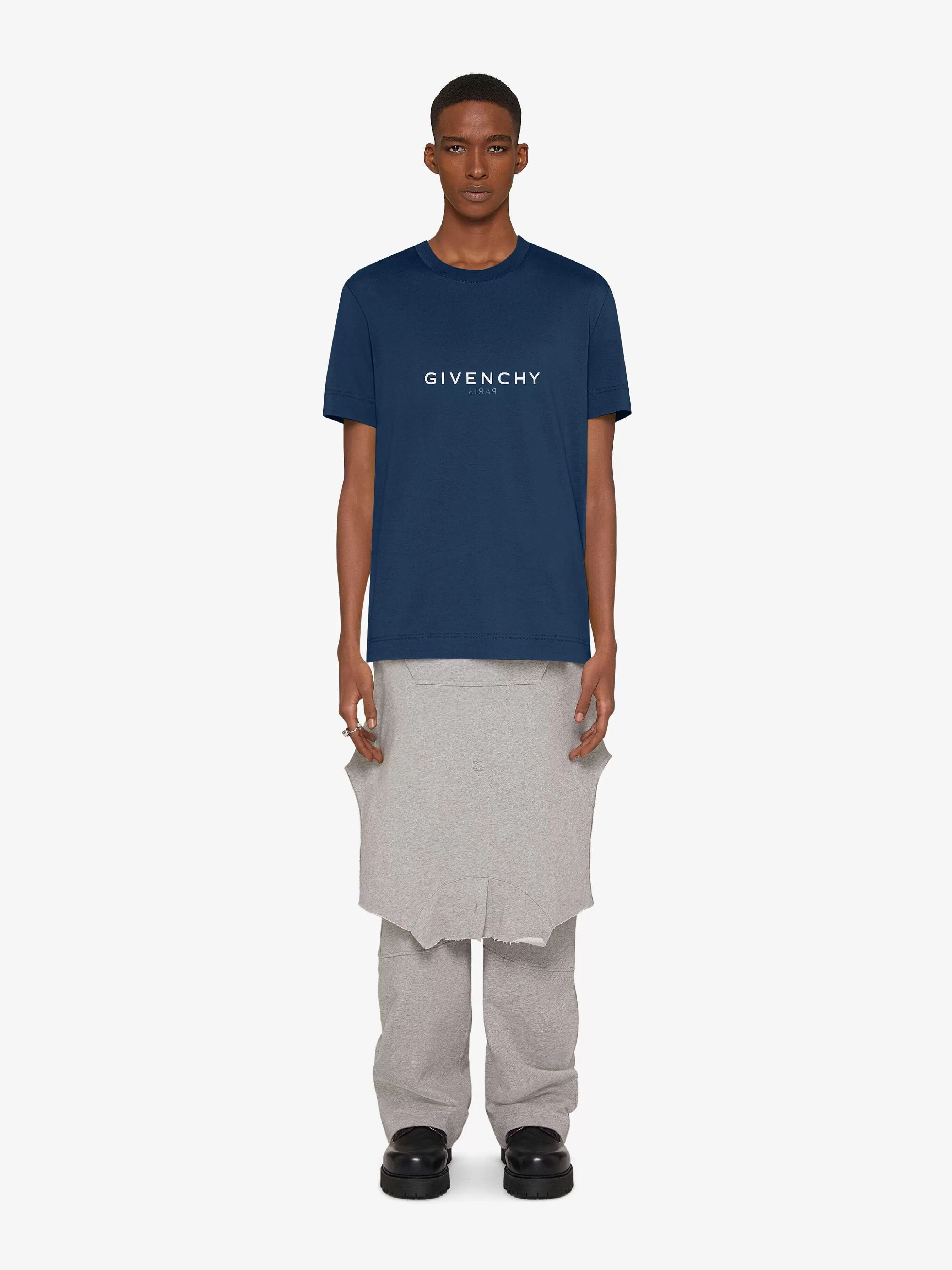 Givenchy T-Shirts> - T-Shirt Slim Inverse En Coton Bleu Militaire