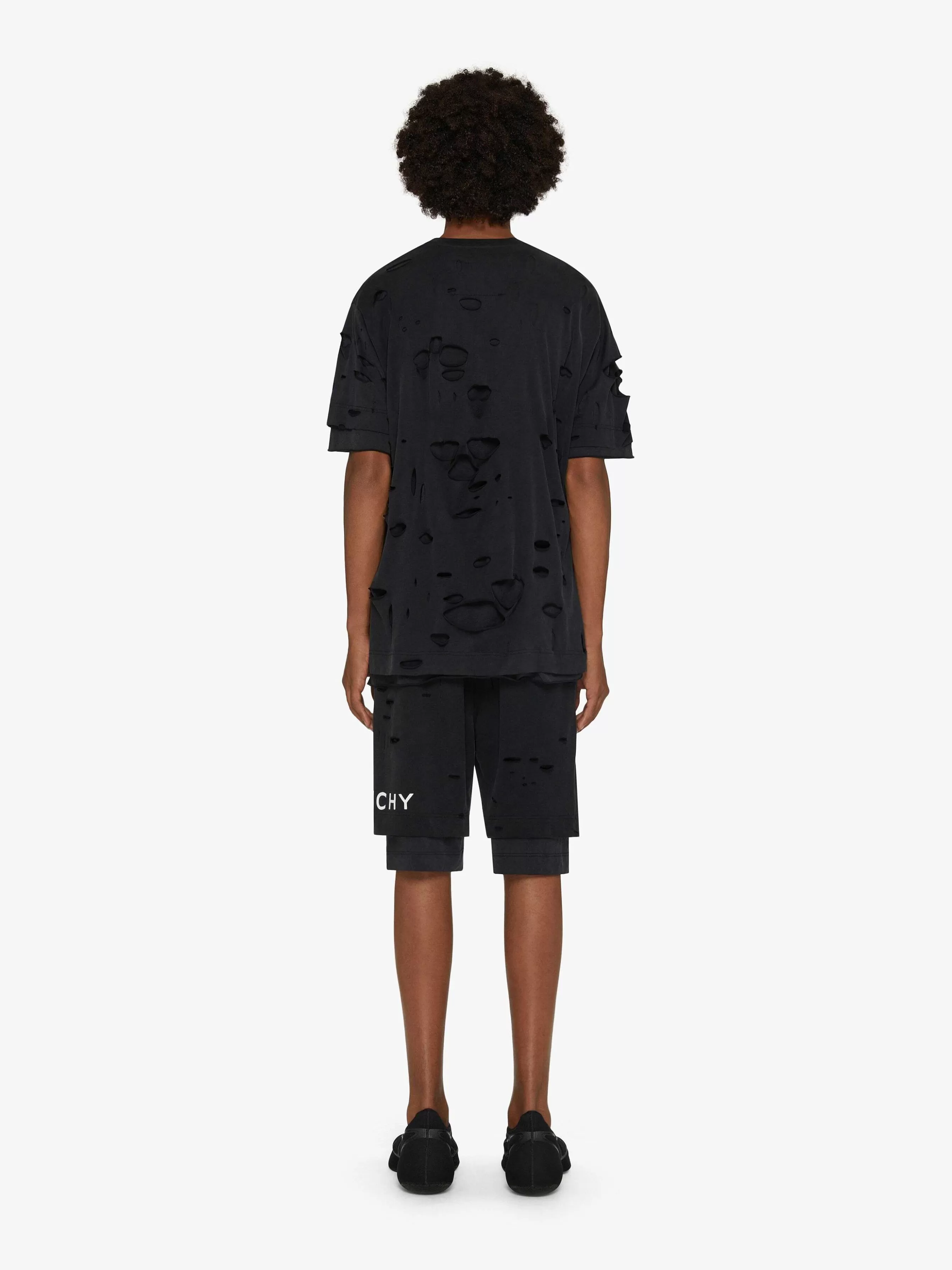 Givenchy Shorts> Bermuda En Felpa Avec Effet Destroye Noir Delave