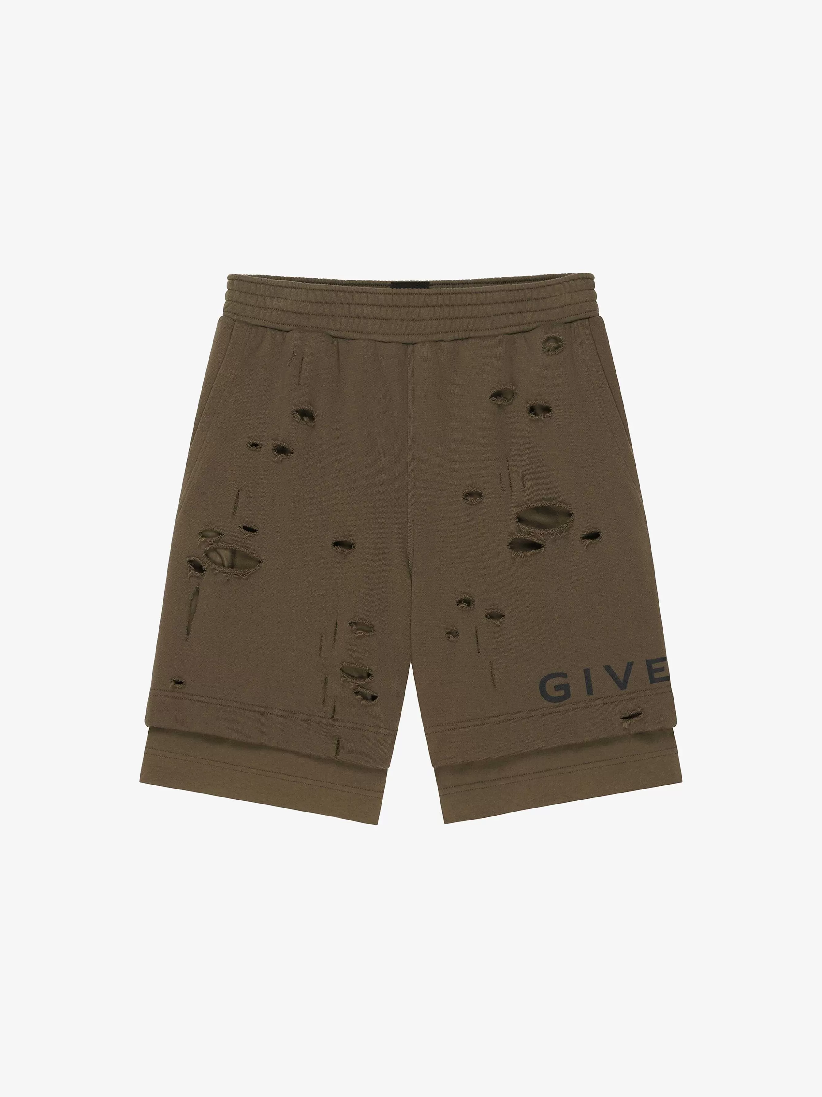 Givenchy Shorts> Bermuda En Felpa Avec Effet Destroye Kaki