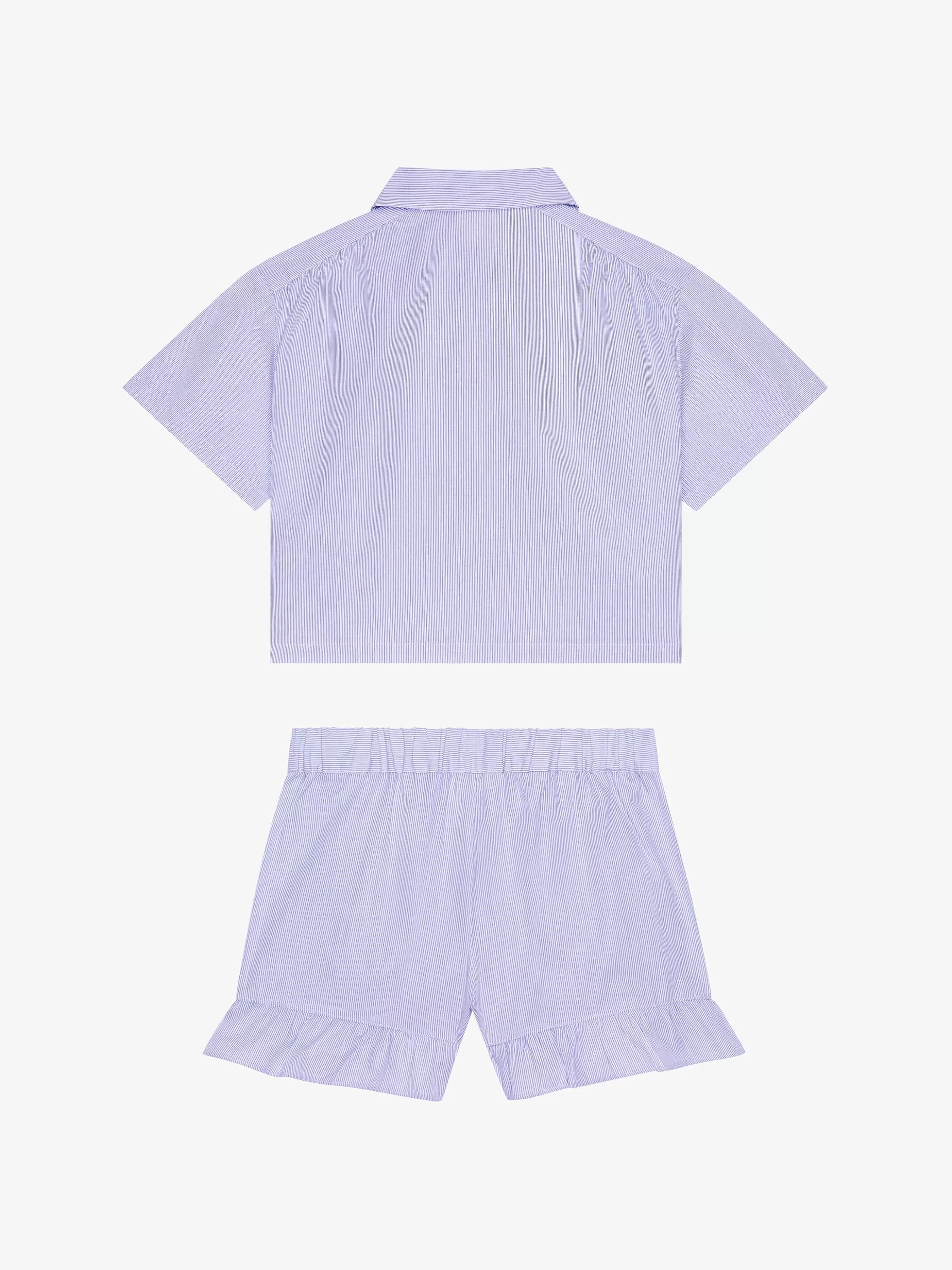 Givenchy Fille (4 À 12 Ans)> College - Ensemble Chemise Et Short A Rayures Blanc Bleu