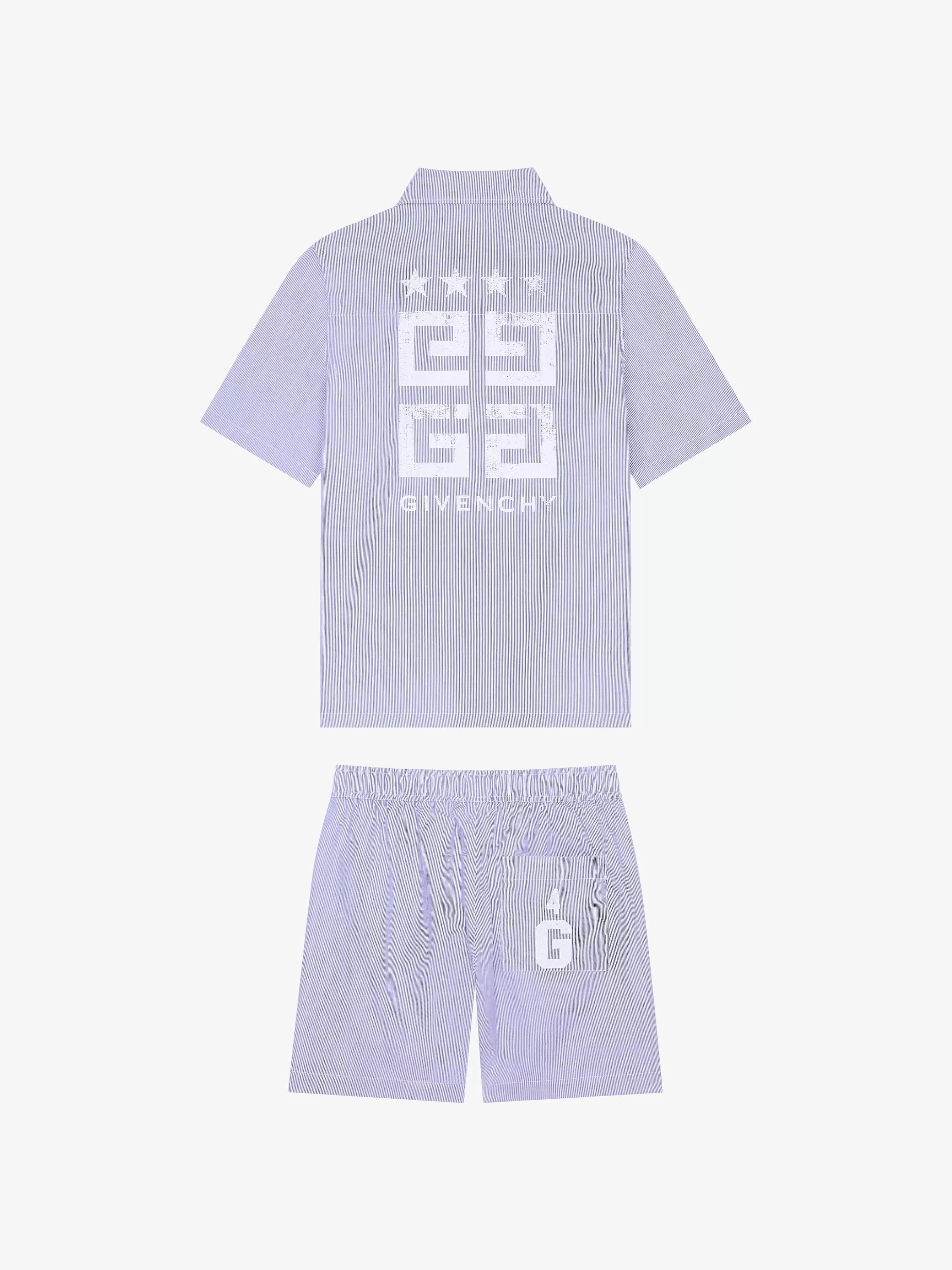 Givenchy Garçon (4 À 12 Ans)> College - Ensemble Chemise Et Short A Rayures Blanc Bleu