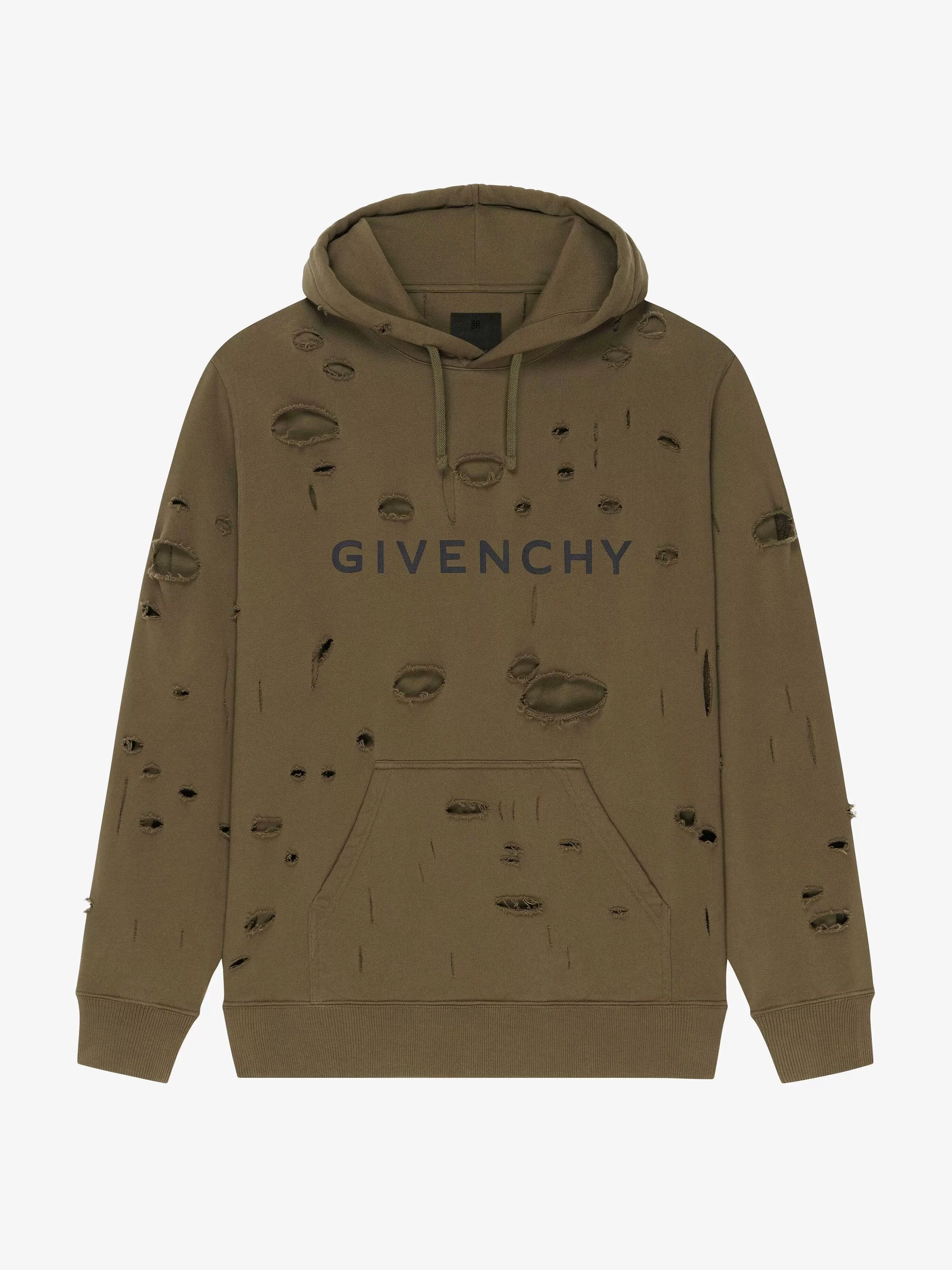 Givenchy Sweats Et Sweats A Capuche> Sweat A Capuche En Felpa A Effet Detruit Kaki