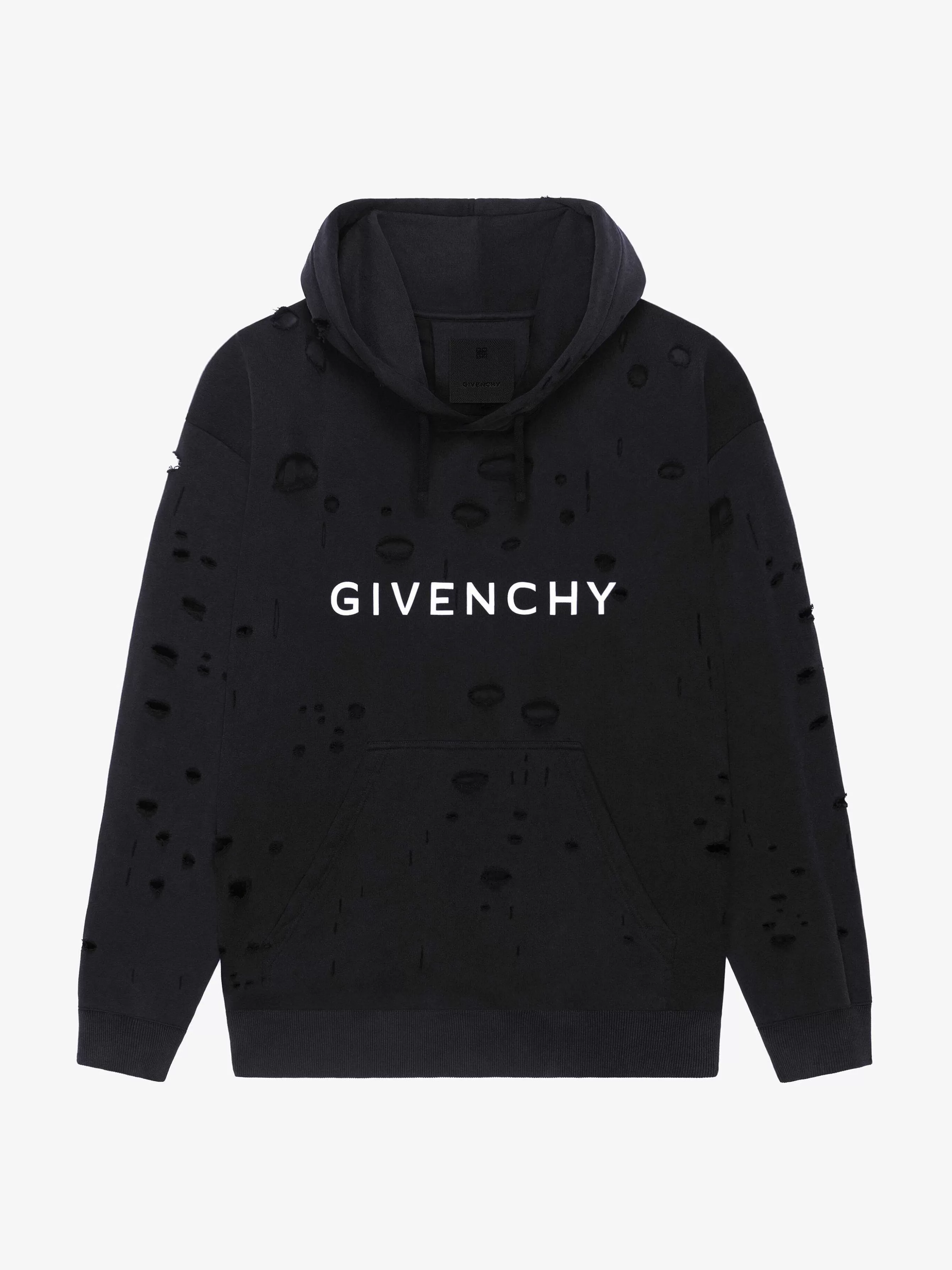 Givenchy Sweats Et Sweats A Capuche> Sweat A Capuche En Molleton A Effet Destroye Noir Delave