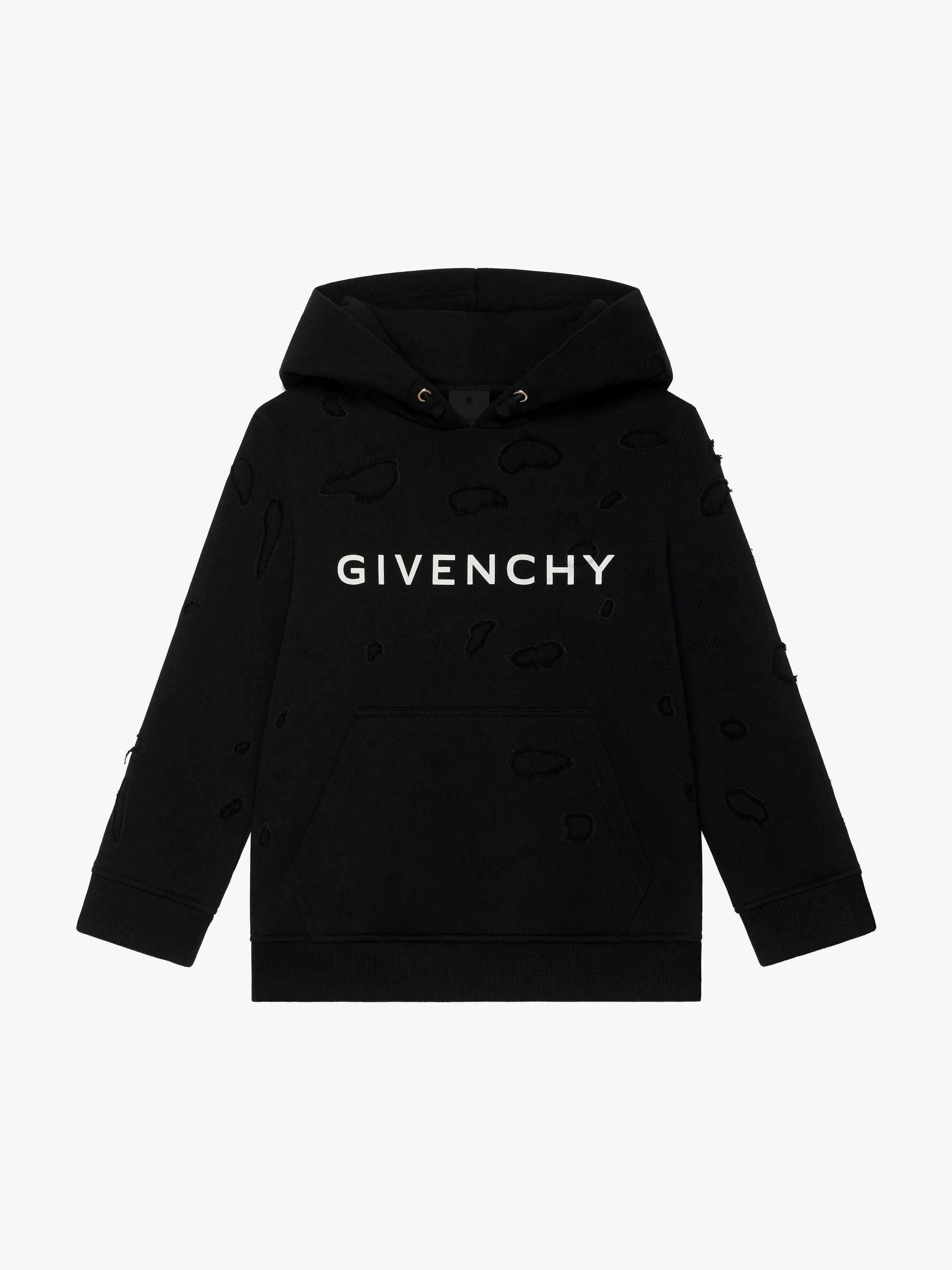 Givenchy Garçon (4 À 12 Ans)> Sweat A Capuche En Molleton Partiellement Detruit Noir