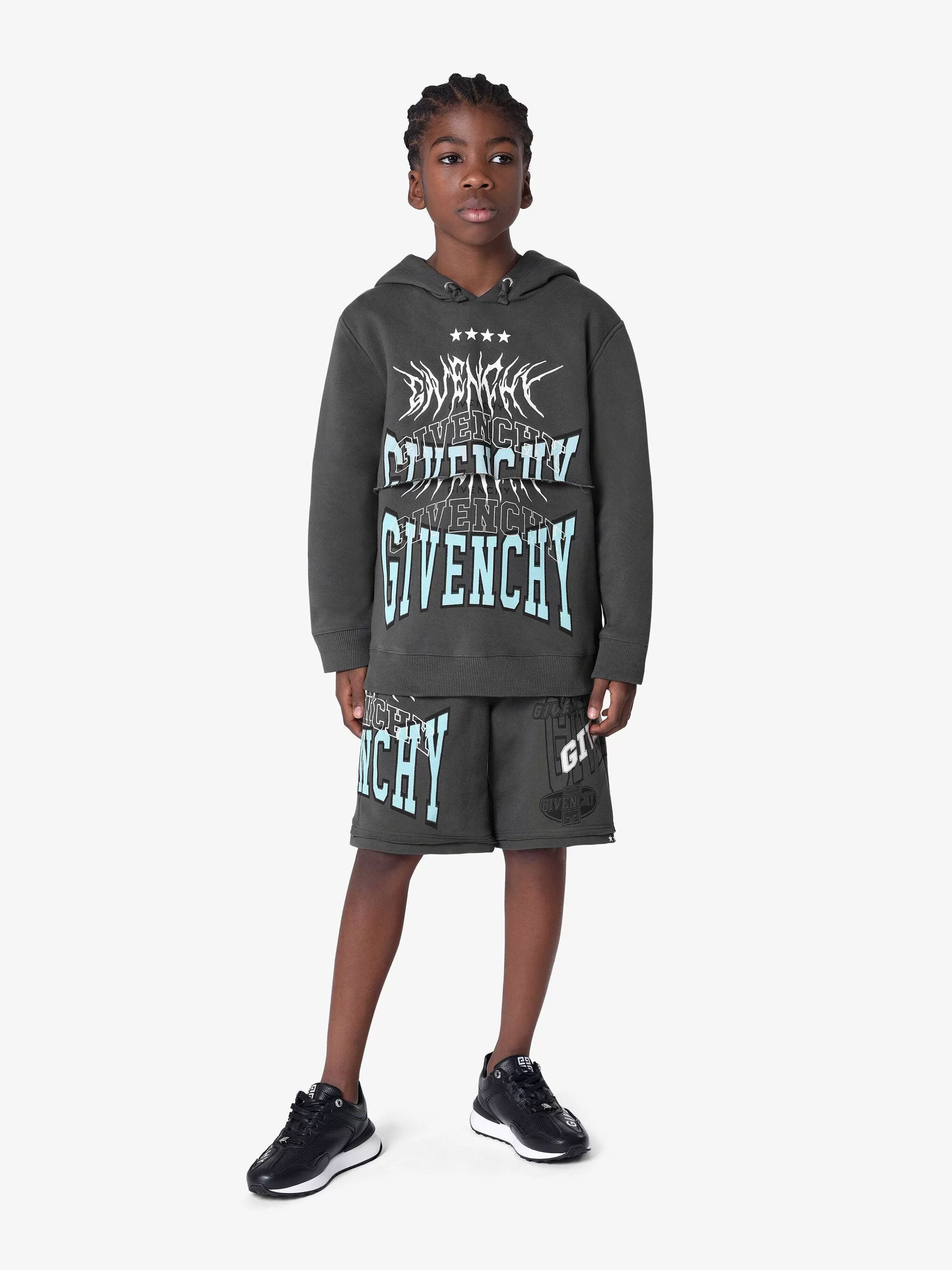 Givenchy Garçon (4 À 12 Ans)> Sweat A Capuche En Polaire Gris Bleu