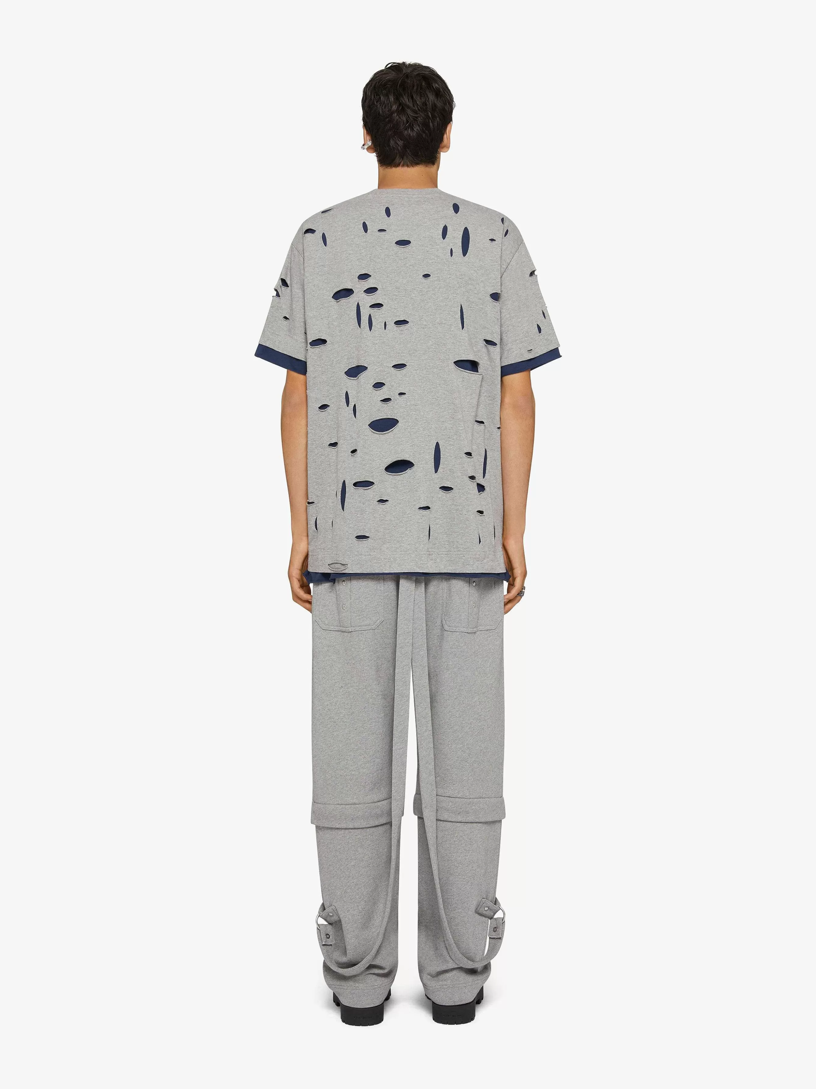 Givenchy T-Shirts> T-Shirt Oversize En Coton Use Gris/Bleu