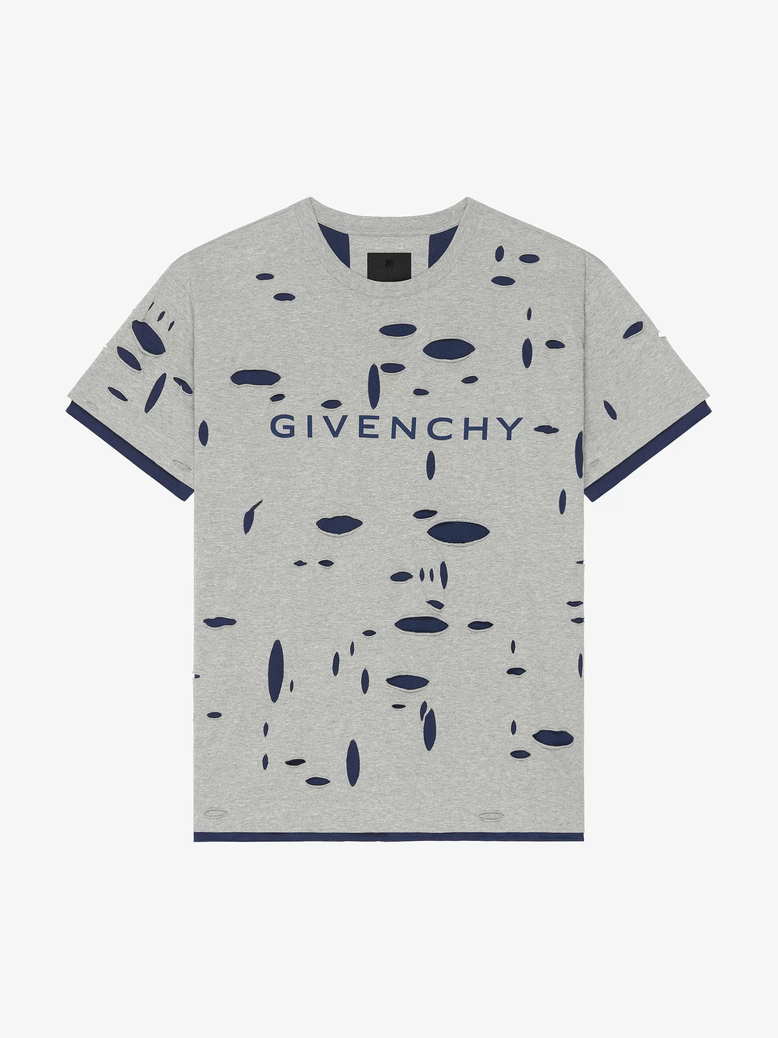 Givenchy T-Shirts> T-Shirt Oversize En Coton Use Gris/Bleu