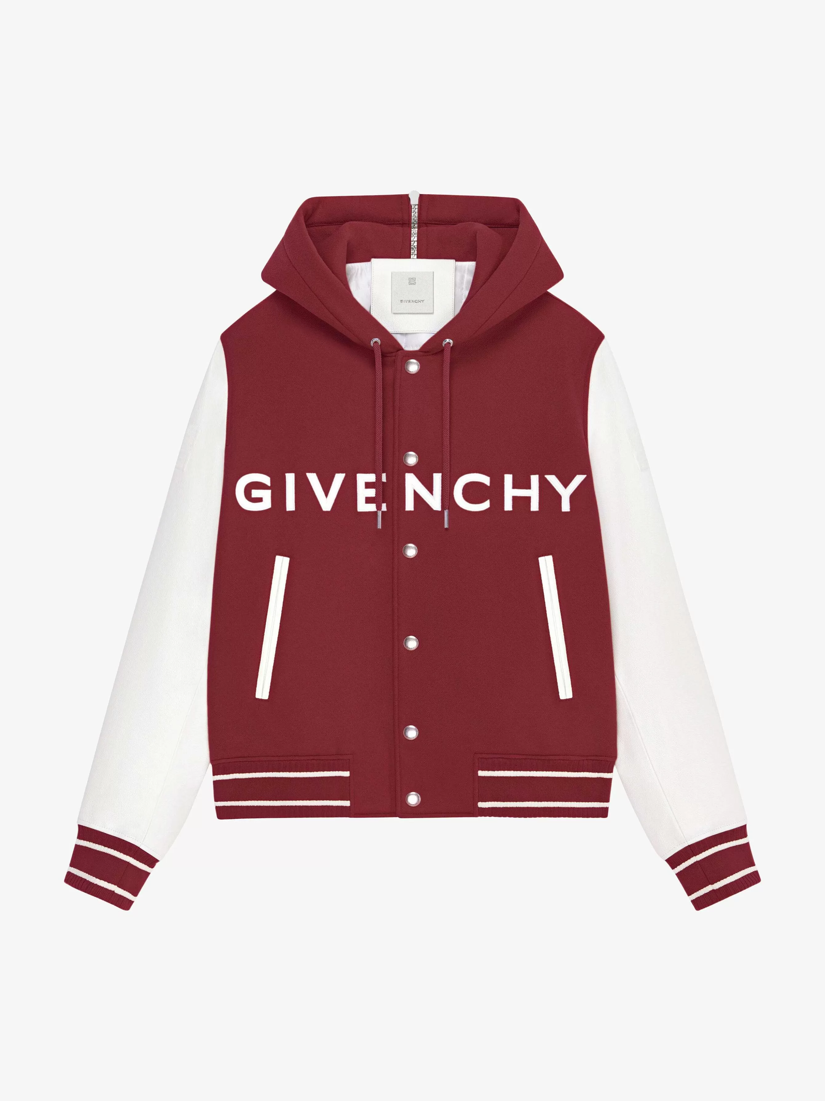 Givenchy Vetements D'Exterieur Et Blousons> Veste Varsity A Capuche En Laine Et Cuir Bourgogne/Blanc