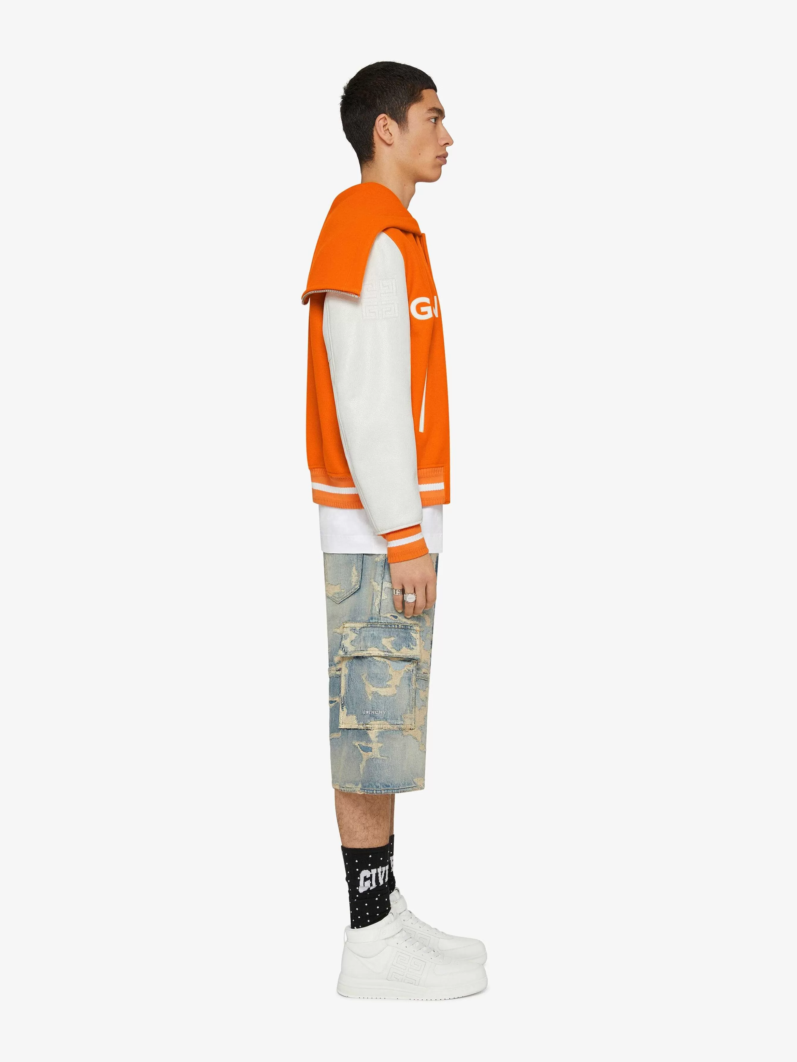 Givenchy Vetements D'Exterieur Et Blousons> Veste Varsity A Capuche En Laine Et Cuir Orange