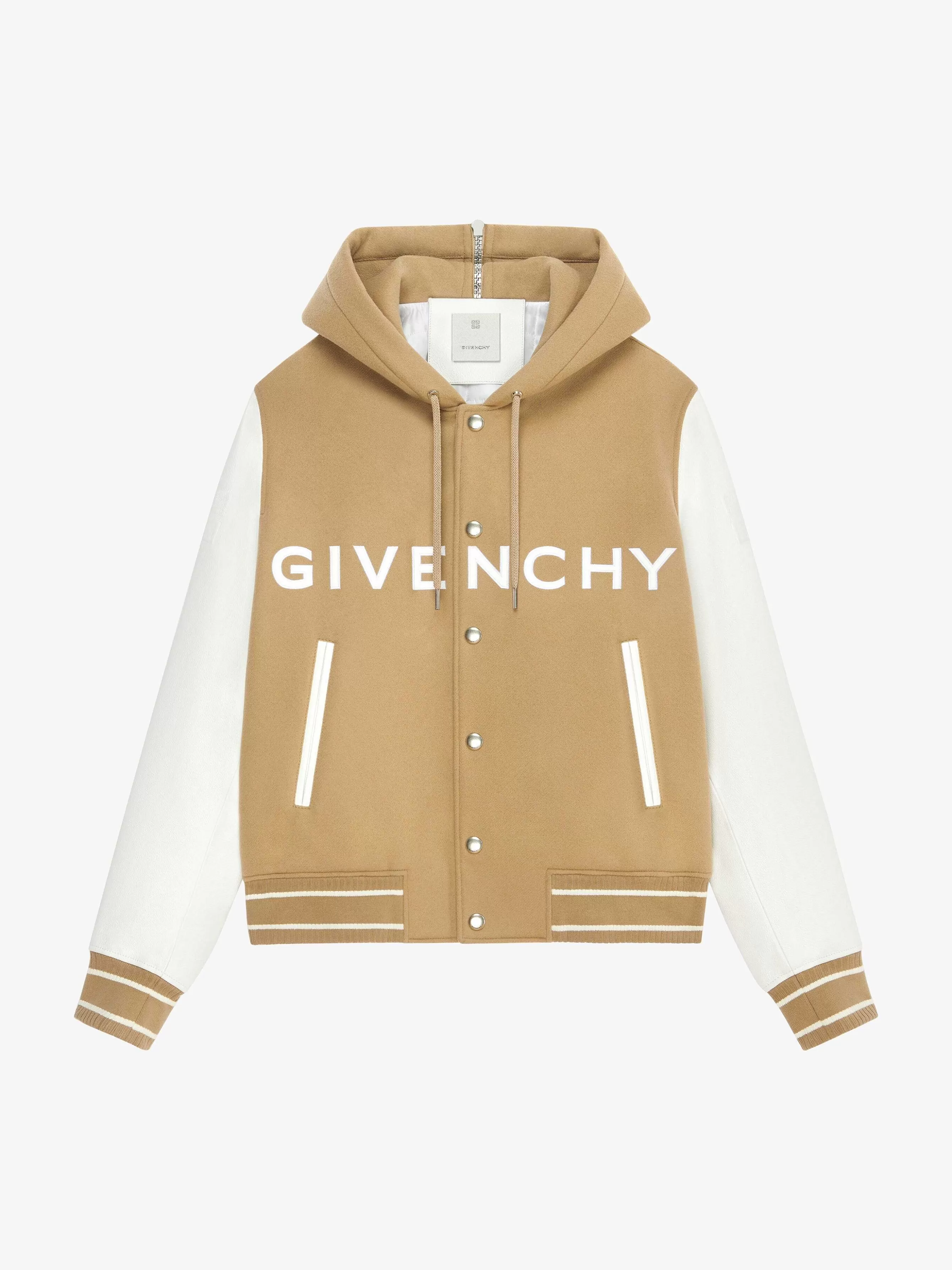 Givenchy Vetements D'Exterieur Et Blousons> Veste Varsity A Capuche En Laine Et Cuir Blanc/Beige