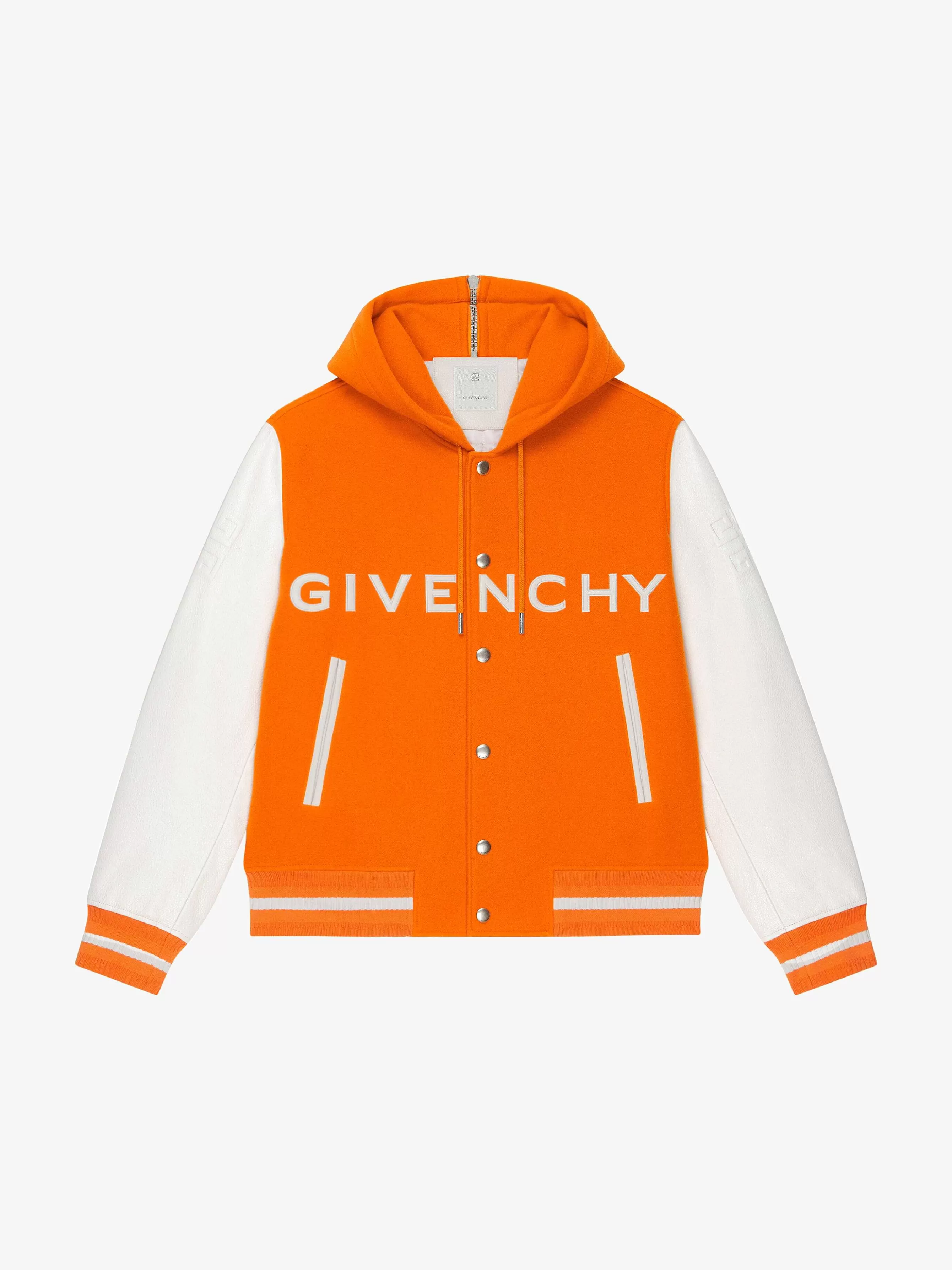 Givenchy Vetements D'Exterieur Et Blousons> Veste Varsity A Capuche En Laine Et Cuir Orange