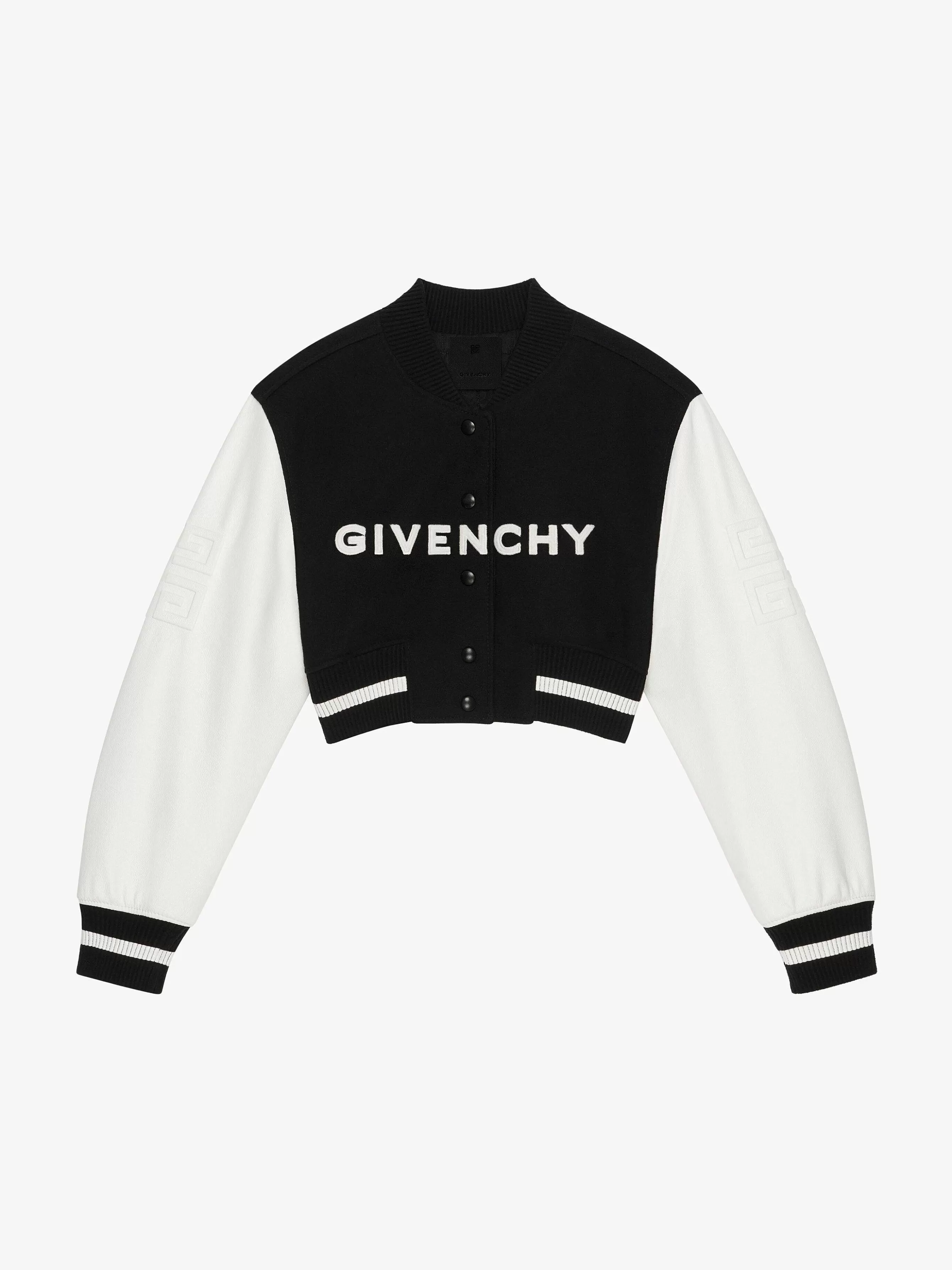 Givenchy Vetements D'Exterieur Et Blousons> Veste Varsity Courte En Laine Et Cuir Noir Blanc