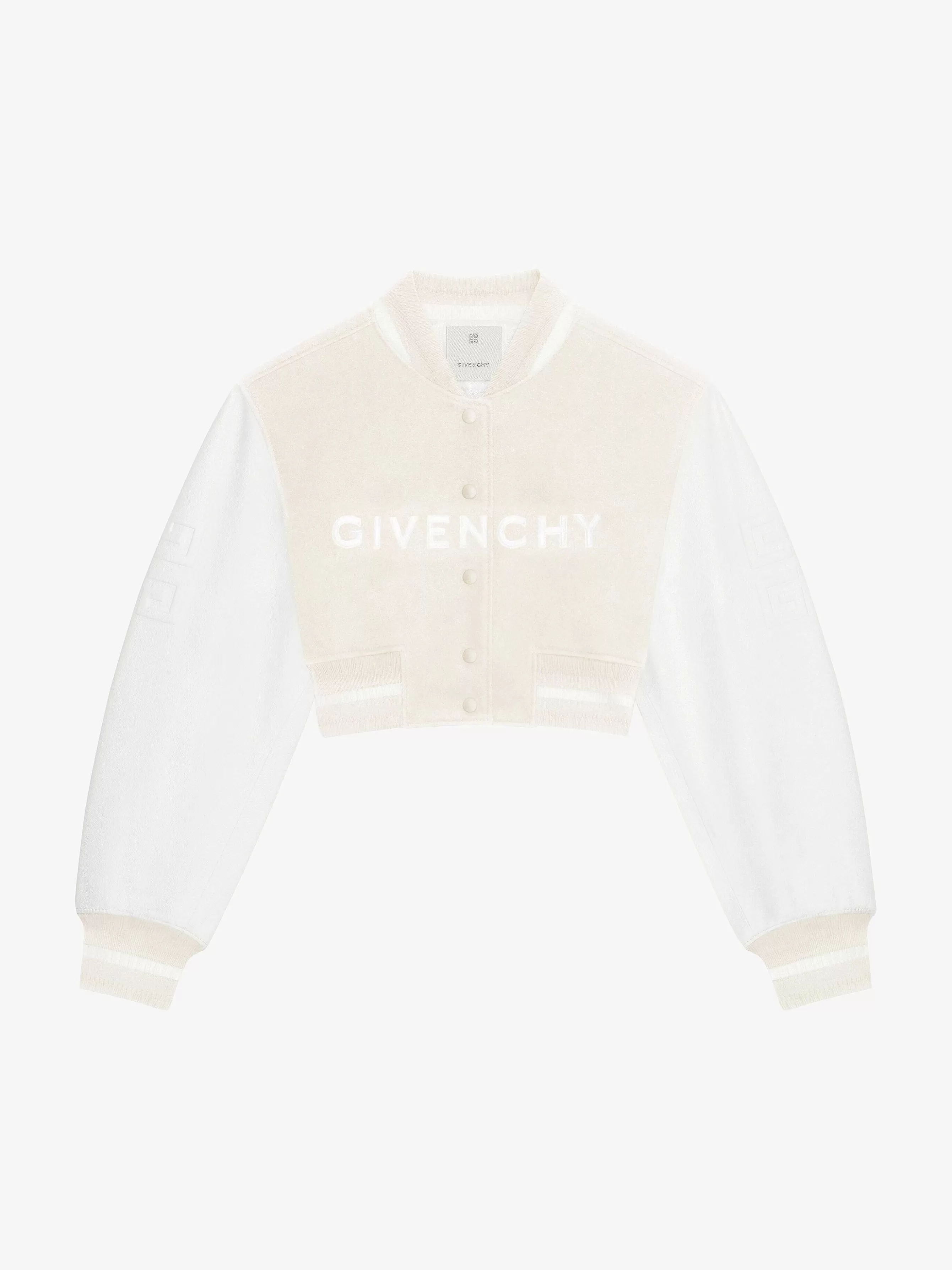 Givenchy Vetements D'Exterieur Et Blousons> Veste Varsity Courte En Laine Et Cuir Blanc