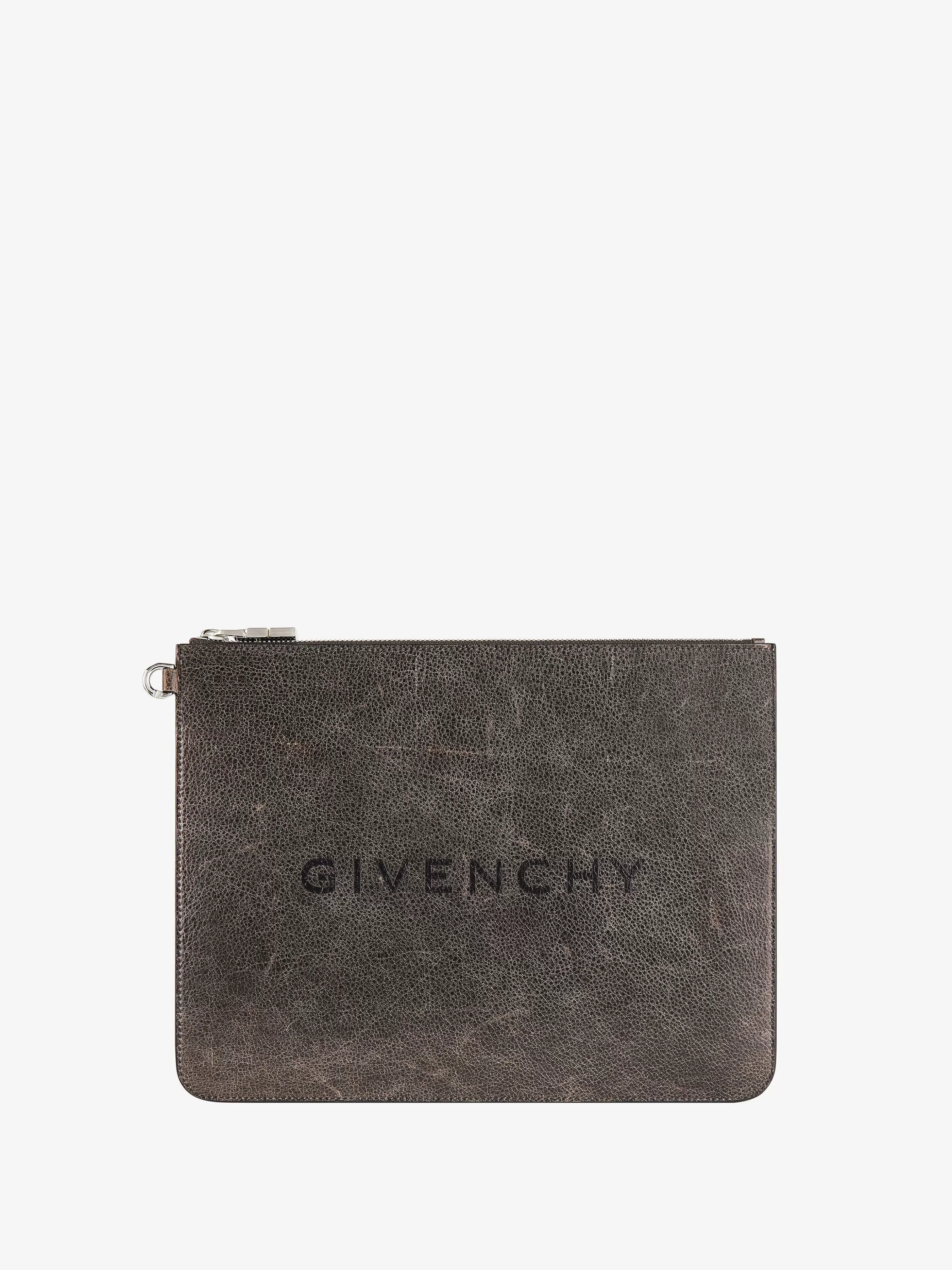 Givenchy Petite Maroquinerie>Grande Pochette En Cuir Craquele Gris Noir