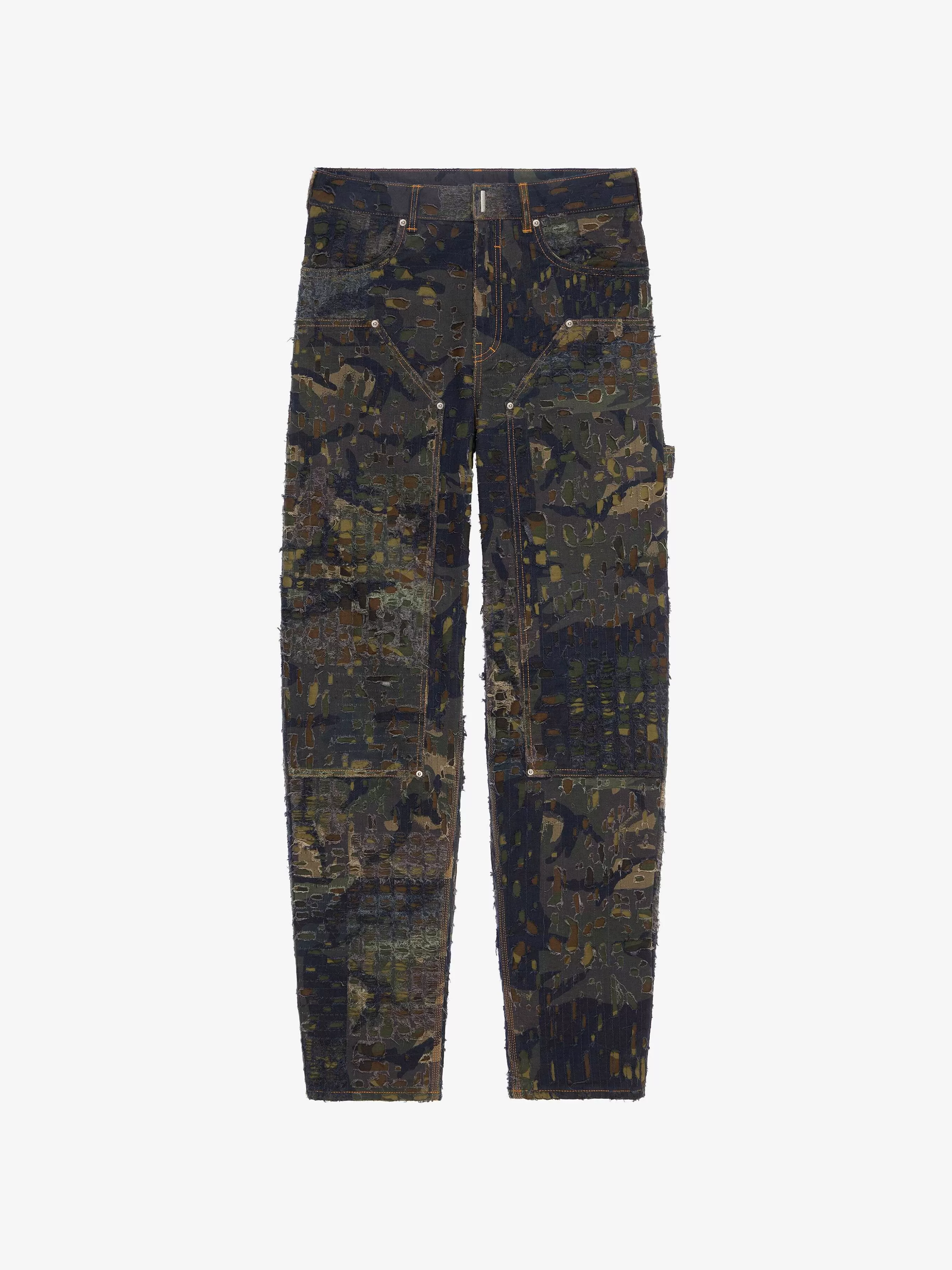 Givenchy Pantalon>Jean Carpenter Camo En Denim Destroye Effet Boro Marron/Kaki