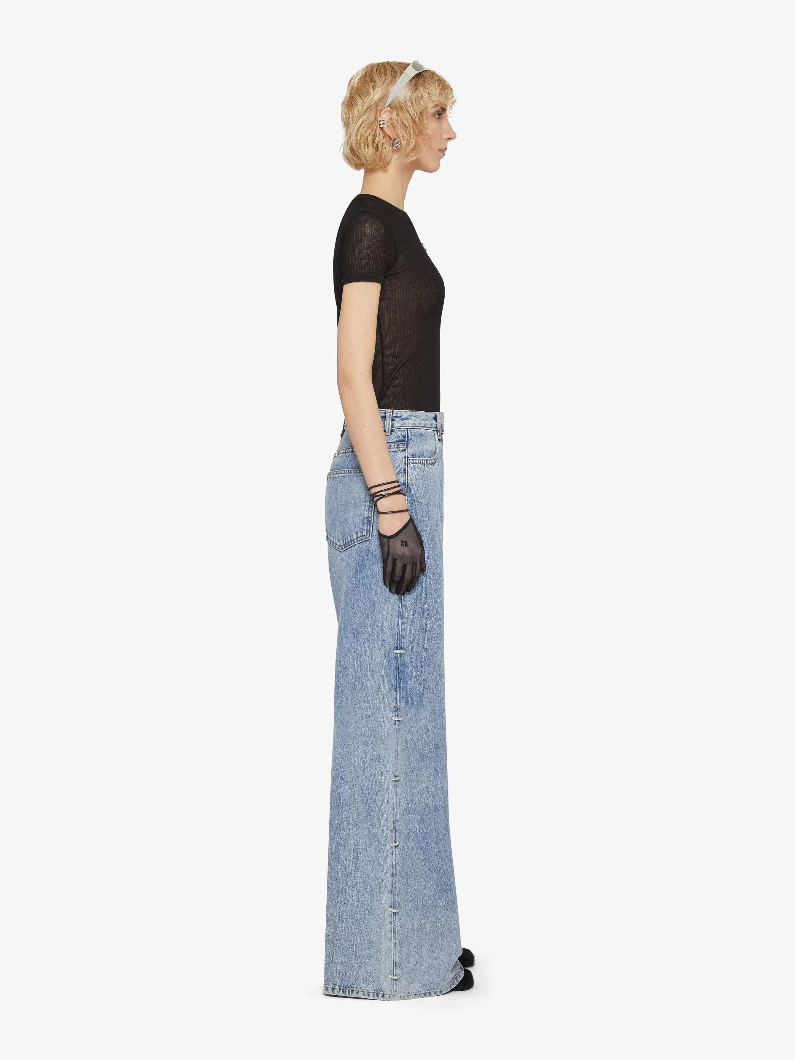 Givenchy Pantalon>Jean Oversize En Denim Avec Cristaux Bleu Clair