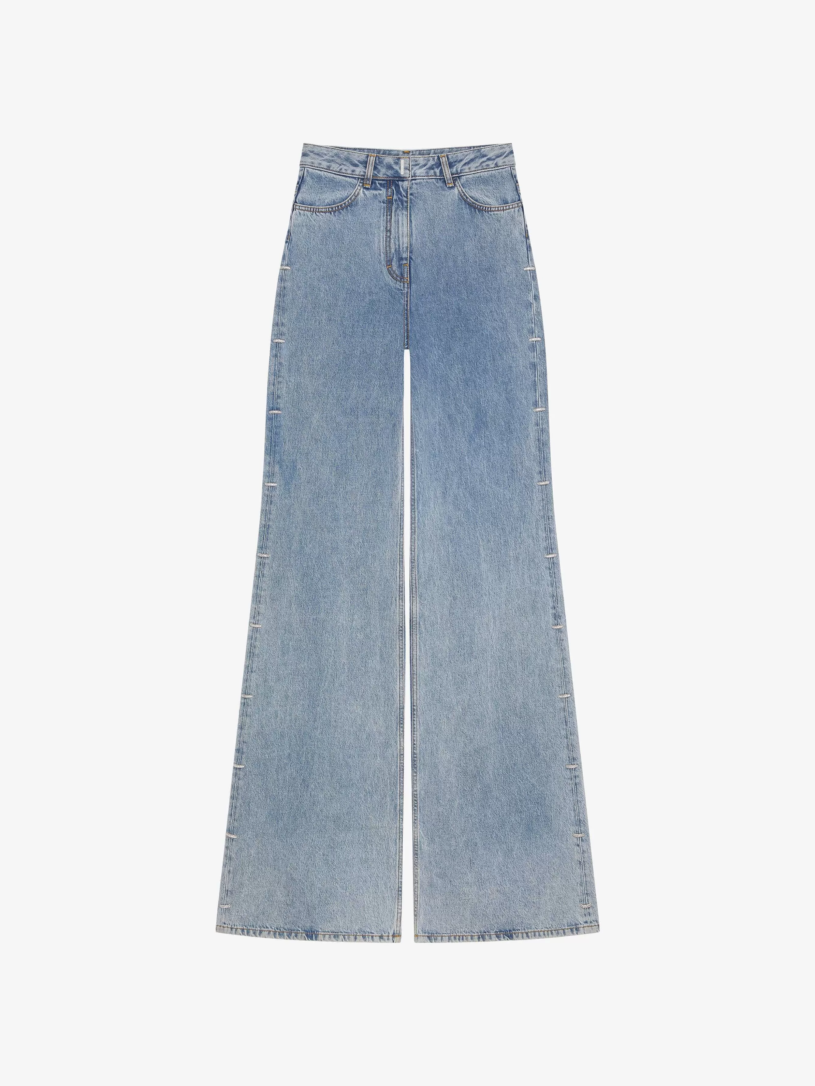 Givenchy Pantalon>Jean Oversize En Denim Avec Cristaux Bleu Clair